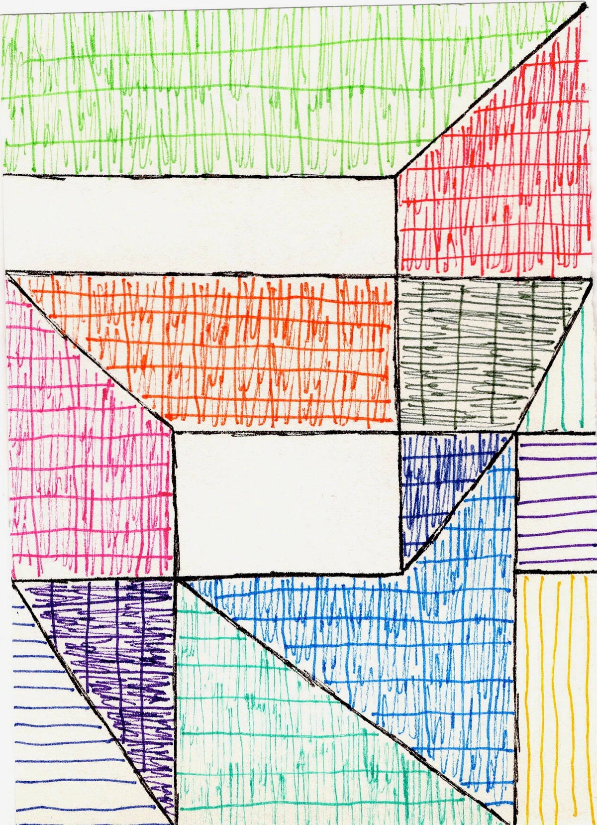 Abstract geometric artwork with a colorful grid.