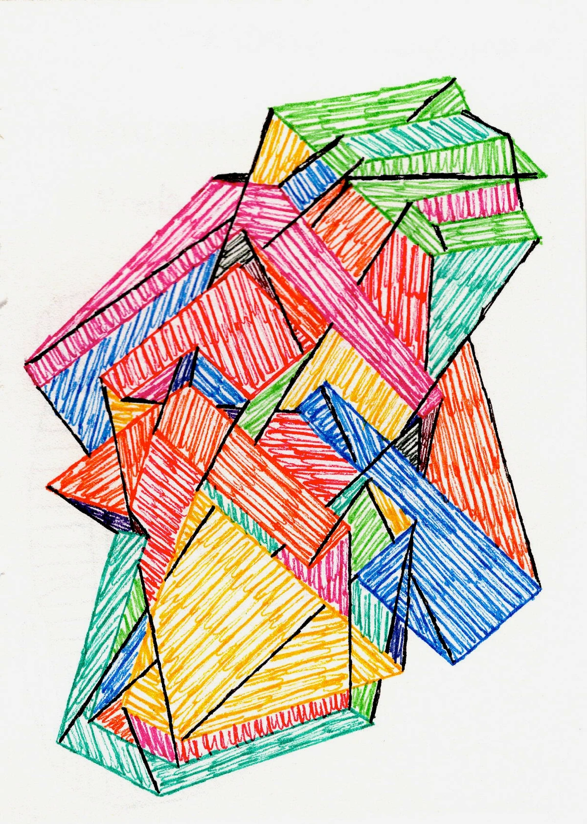 Overhead view of a variety of art and craft supplies neatly organized on a wooden desk.