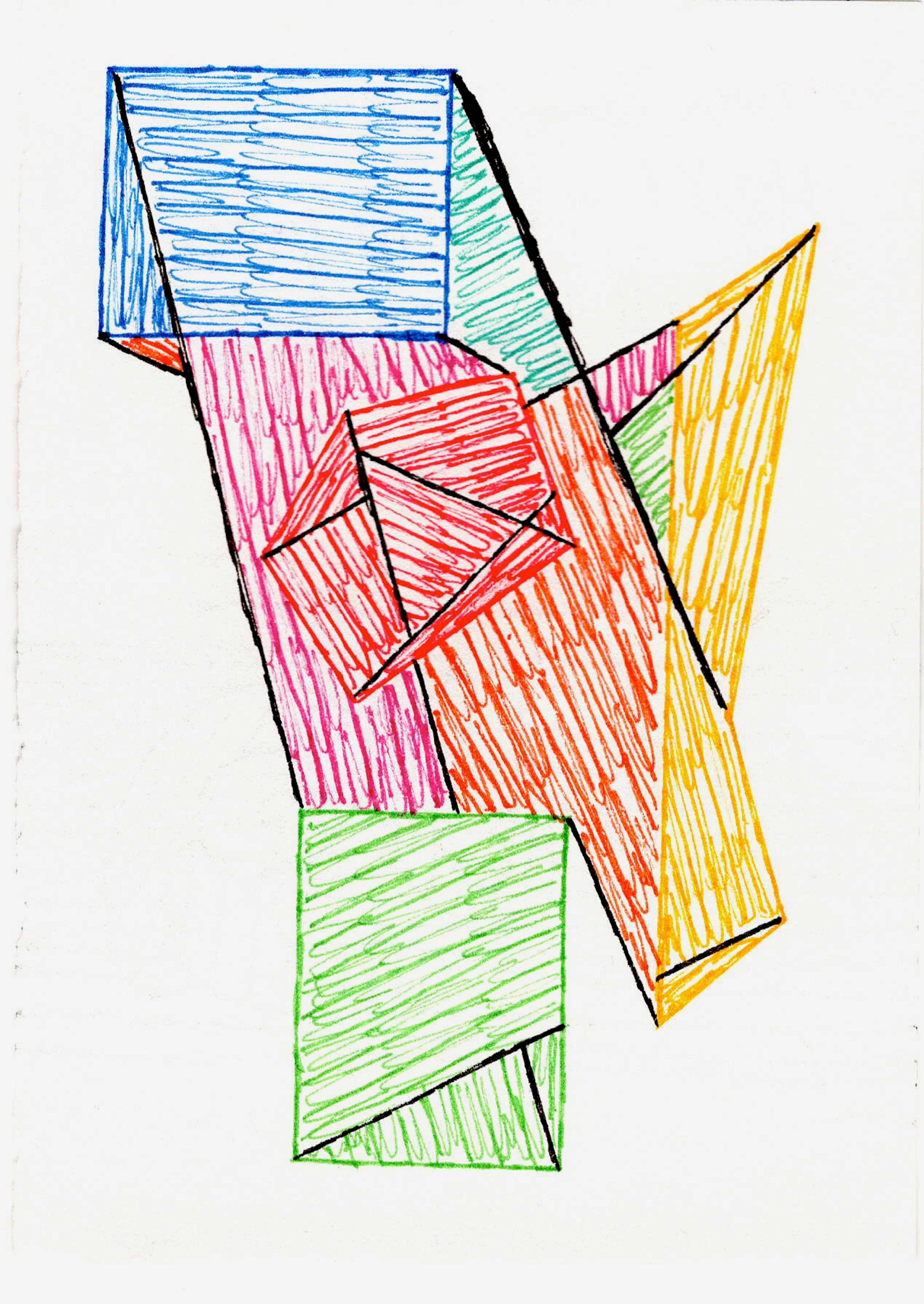 Abstract geometric colorful lines shapes modern art cubism fragmented overlapping bold outlines