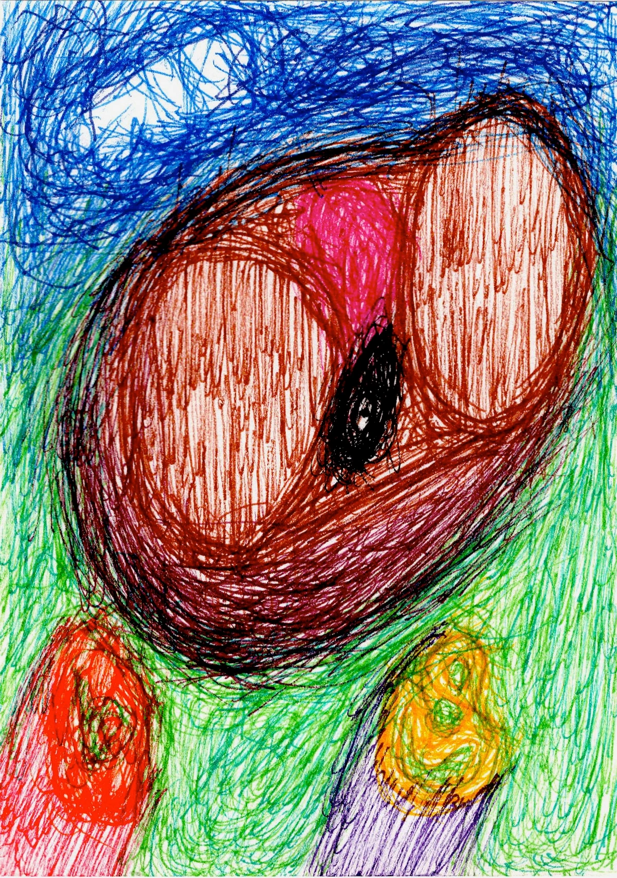 Michael, wheels, pog, abstract, colorful, energetic, dynamic, playful, bold lines, scribbled, textured, vibrant, green, blue, red, pink, black, yellow, purple