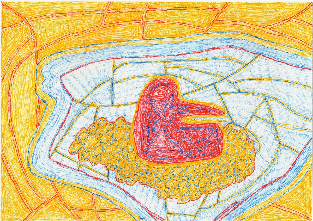 An abstract duck painting inviting peaceful contemplation.