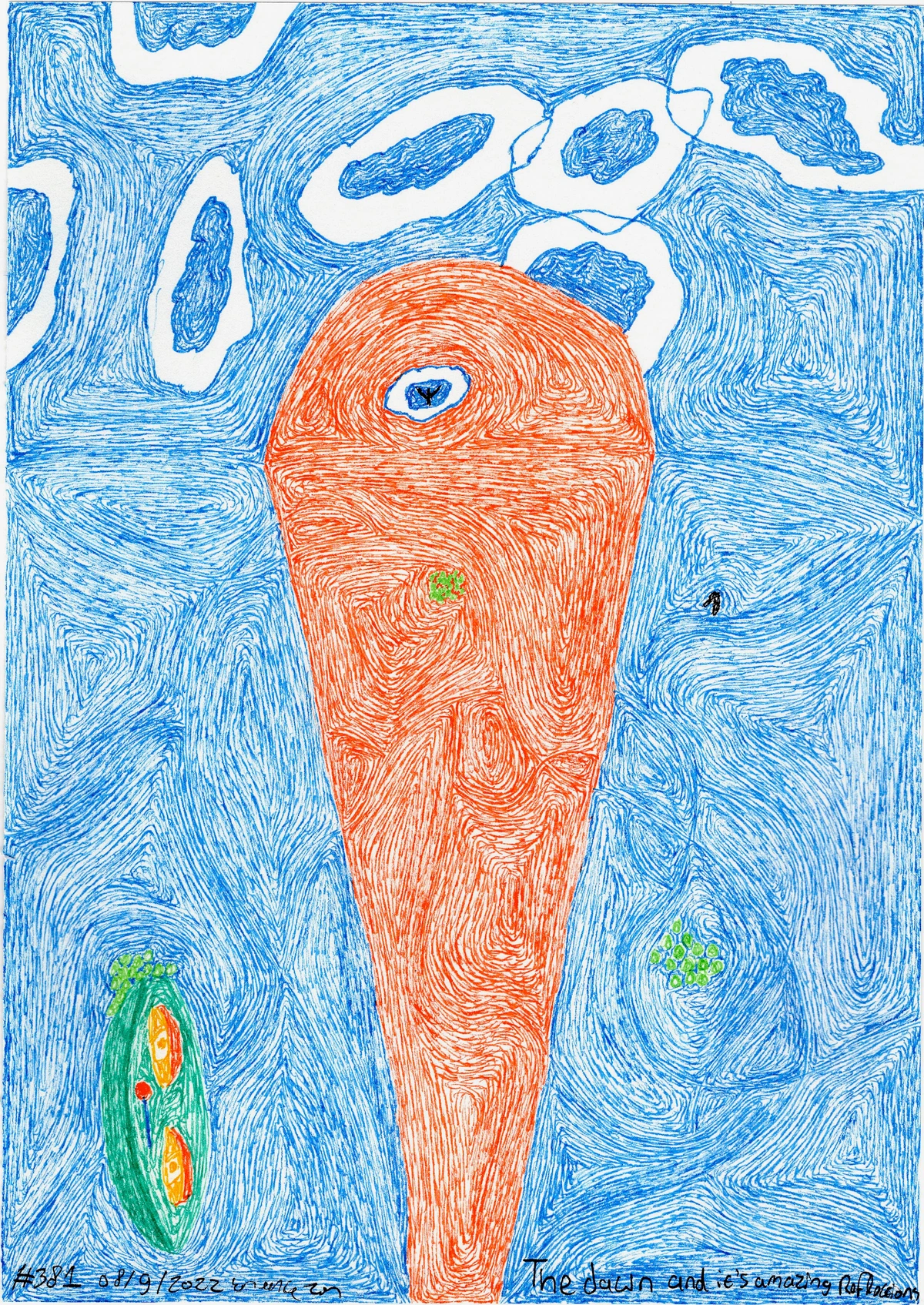 dawn, reflections, abstract, blue, orange, surreal, organic shapes, eye, nature, water, light