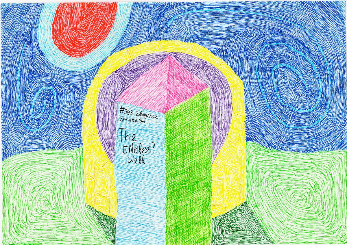 abstract, geometric, colorful, blue, red, yellow, green, purple, pink, spiral, concentric, sun, sky, ground, well, text, question, date, number