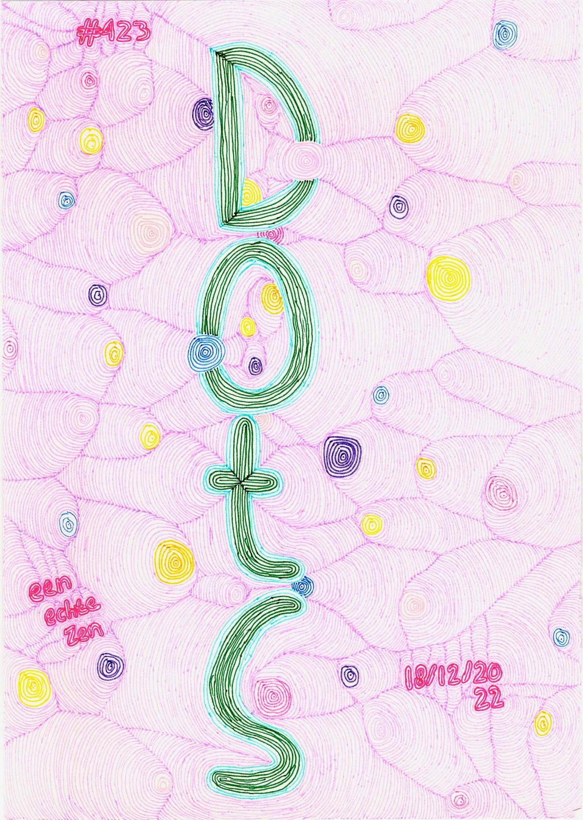 Abstract artwork with colorful dots, patterns, and handwritten elements, representing the unique visual fingerprint of an artist's signature style