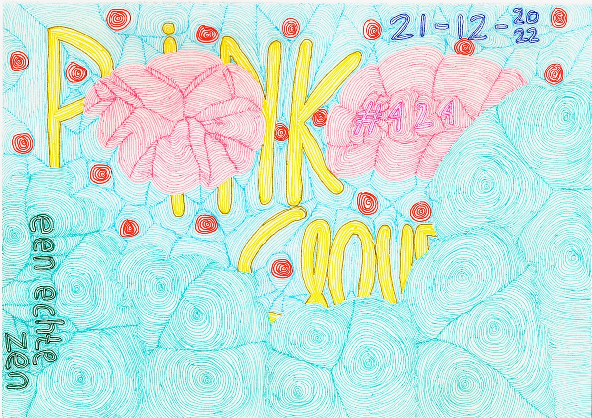 pink, cloud, blue, red, yellow, abstract, swirling, organic, textured, date, 21-12-2022, #424, een echte zen