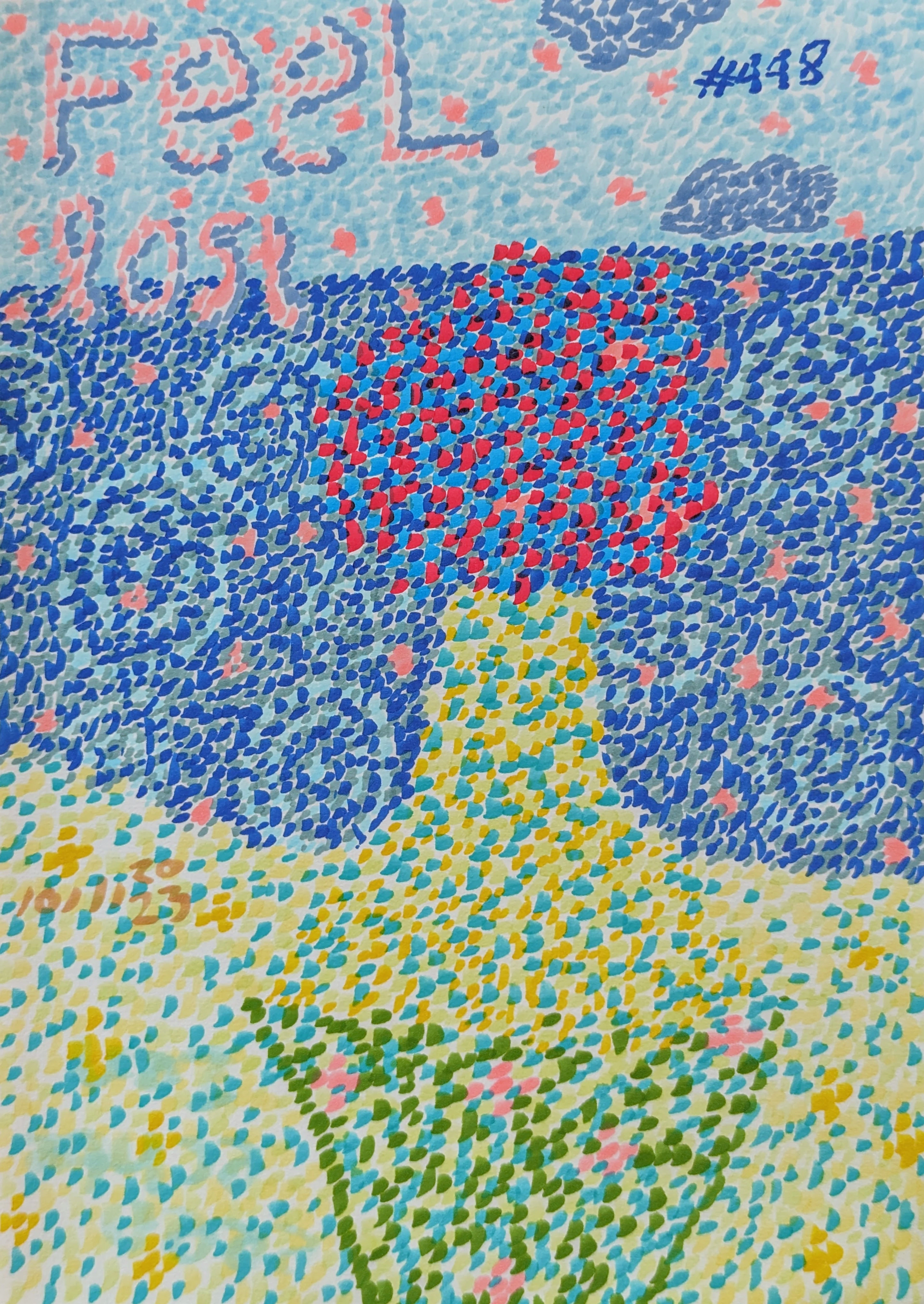 Abstract artwork with vibrant blue and pink tones