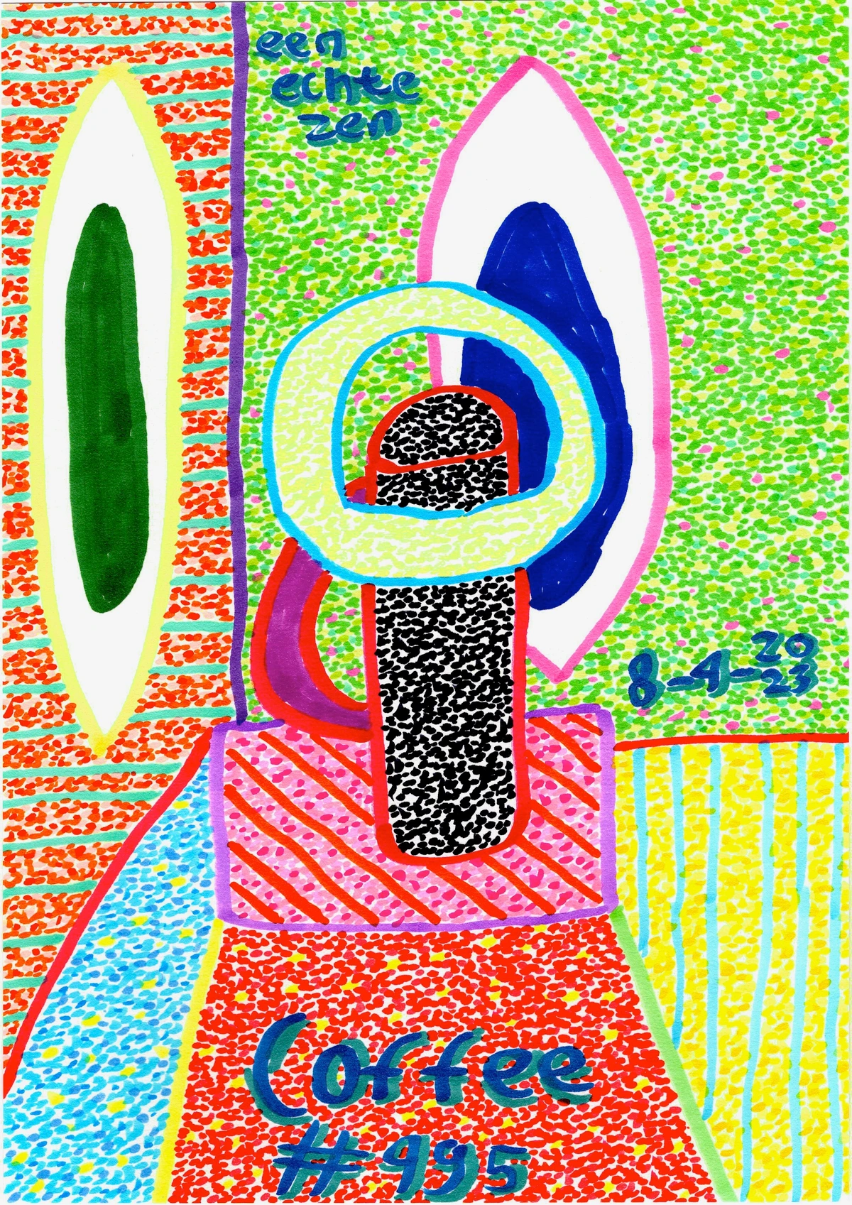 coffee, abstract, colorful, geometric, patterned, bold lines, playful, energetic, #995, 8-4-23