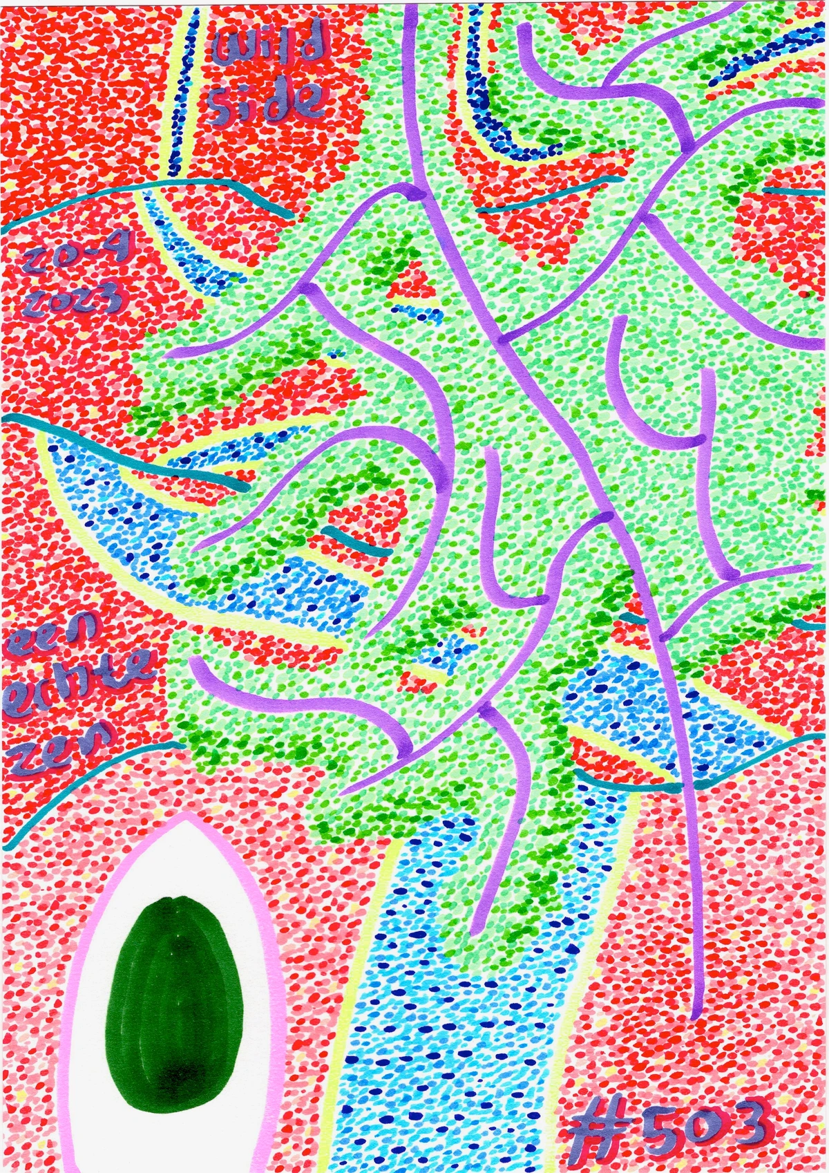 Abstract painting with organic shapes and vibrant colors.