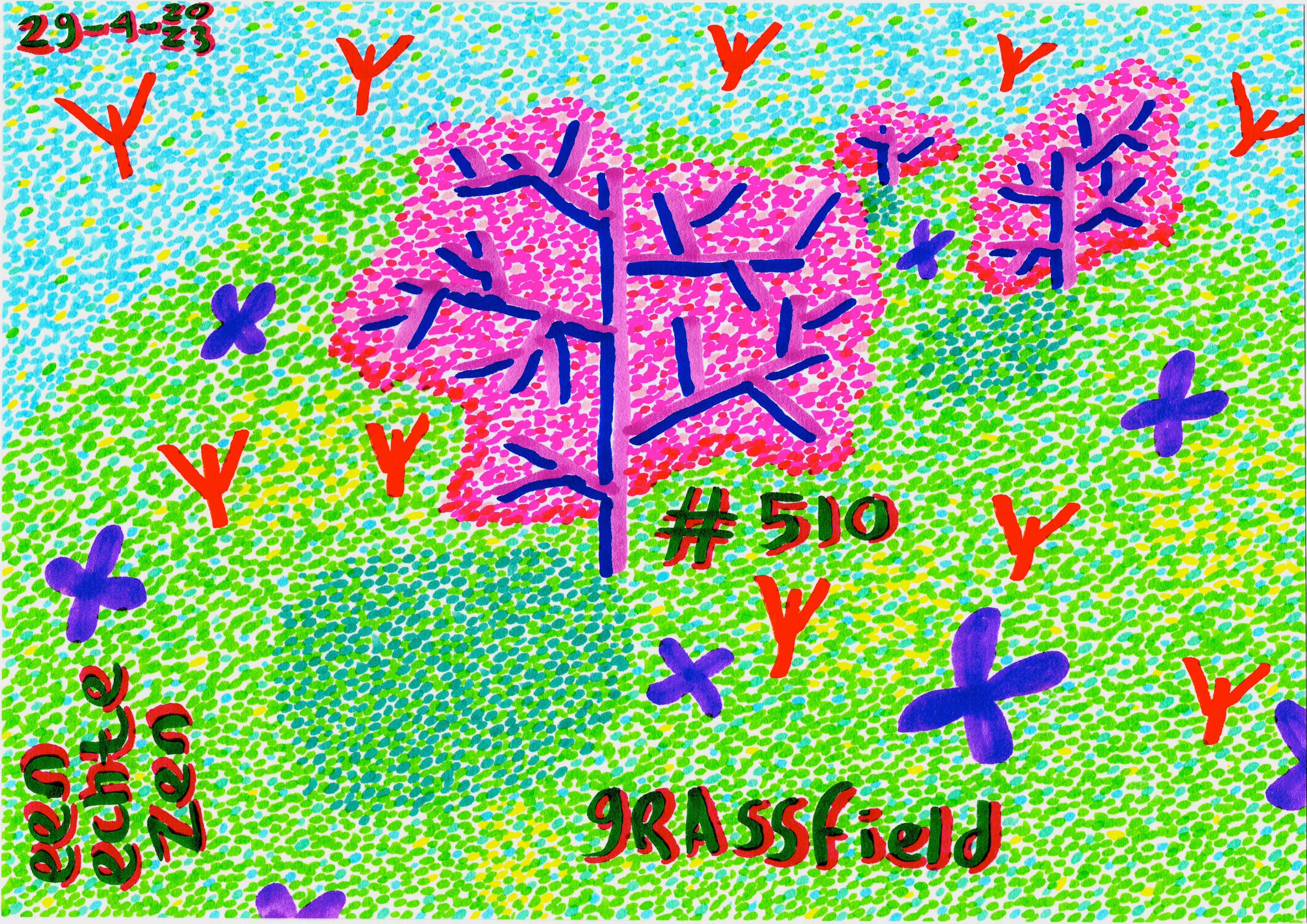 Grassfield By Dutch Den Bosch Artist Zen Dageraad, Art piece (drawing) about: walks nature