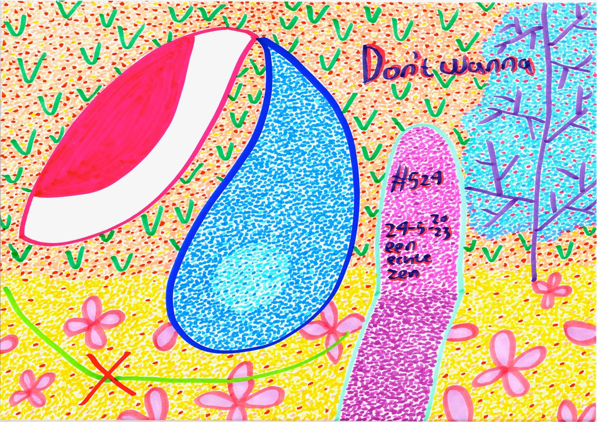 Don't Wanna, I Don't Wanna Be a Soldier Mama, resilience, vulnerability, mortality, fear, sorrow, angst, birds, refusal to flee, silenced mouth, honesty, hope, liberation, tree, solace, shelter, turmoil, flowers, potential, rejuvenation, self-acceptance, comfort, unchained dreams, human condition, emotive, poignant, evocative, raw sentiment, imagery, grave, tear, eye, cross, green, red, yellow, pink, blue, purple, dotted texture, abstract, symbolic