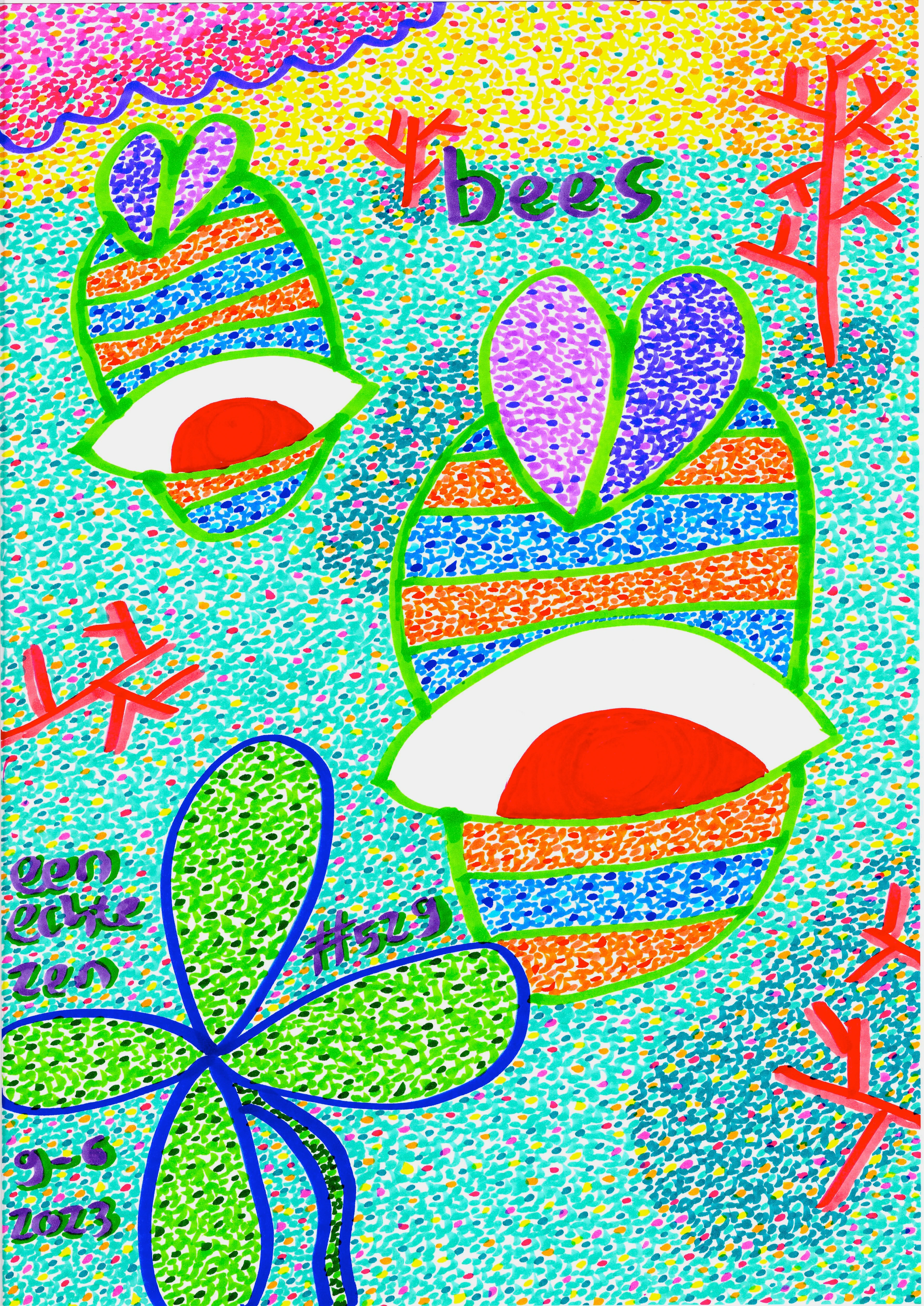 Bees By Dutch Den Bosch Artist Zen Dageraad, Art piece (drawing) about: art nature