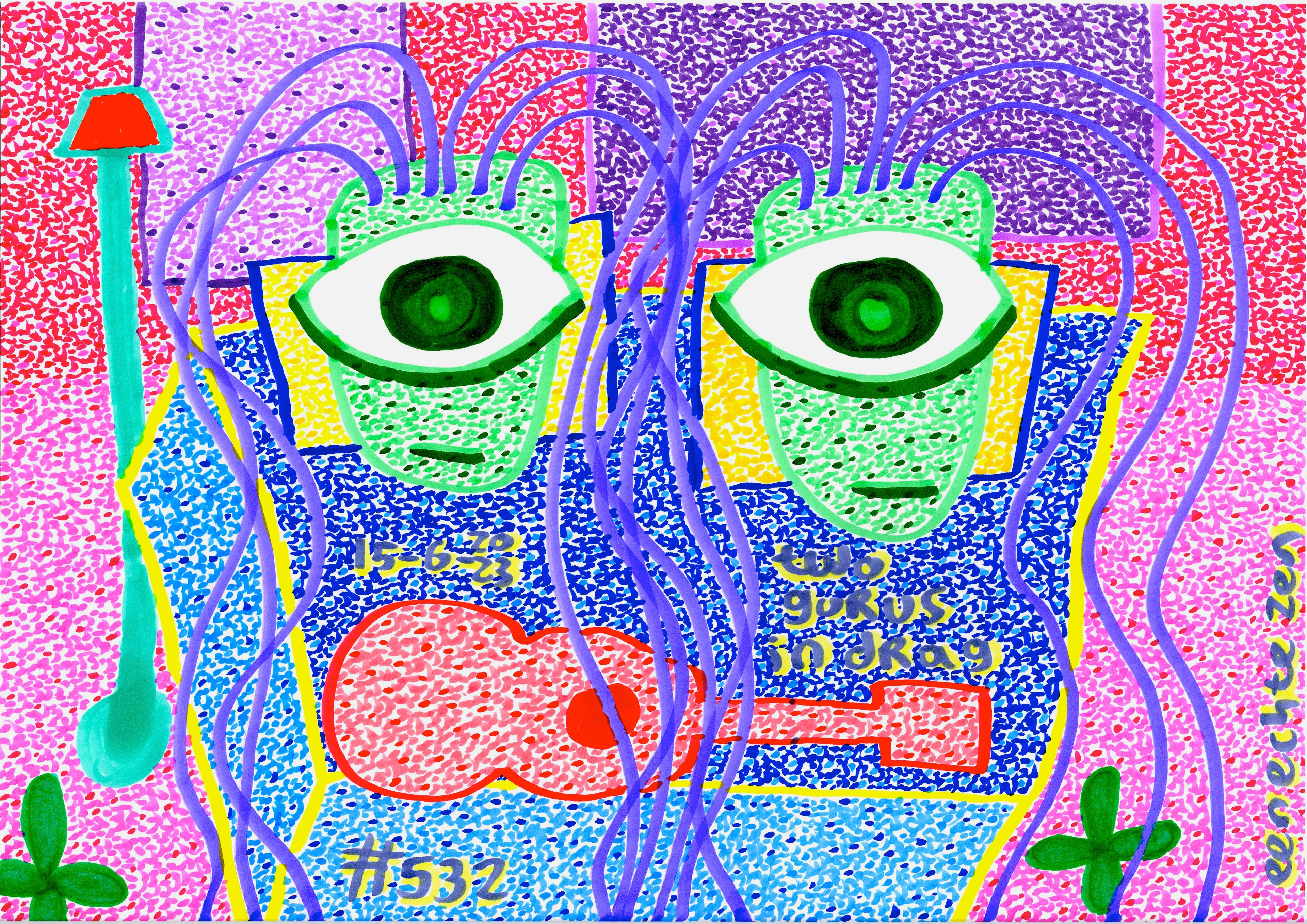 Two Gurus In Drag By Dutch Den Bosch Artist Zen Dageraad, Art piece (drawing) about: music