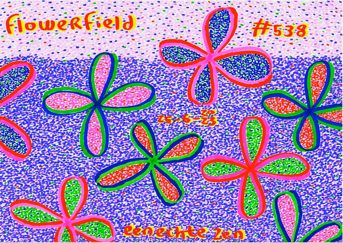 Abstract depiction of a vibrant flower field, evoking emotion and peace, reflecting hidden artistic meanings.