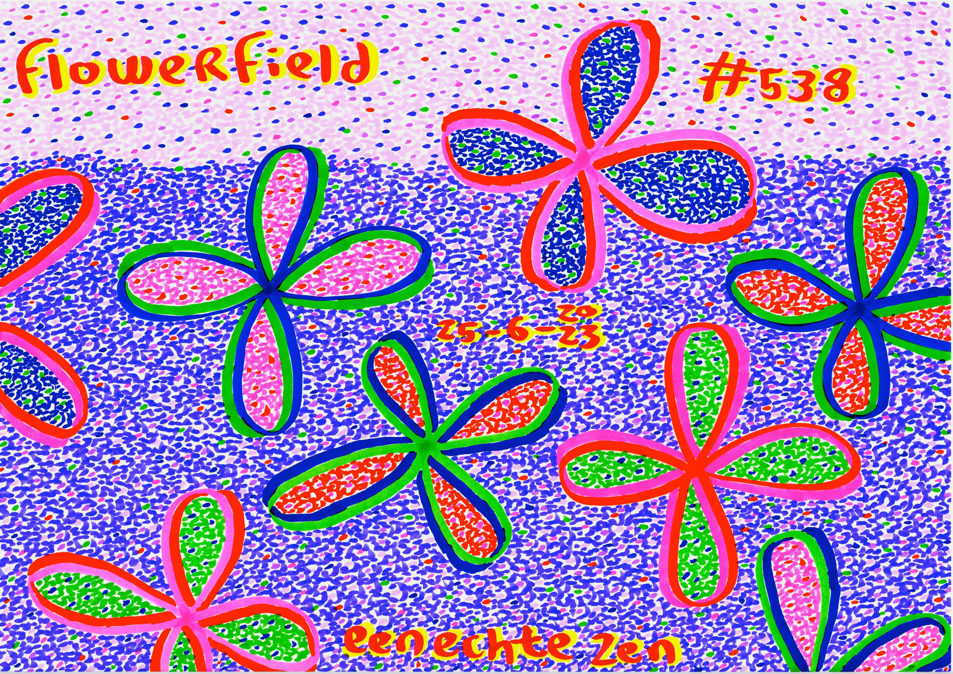 Flowerfield By Dutch Den Bosch Artist Zen Dageraad, Art piece (drawing) about: nature walks