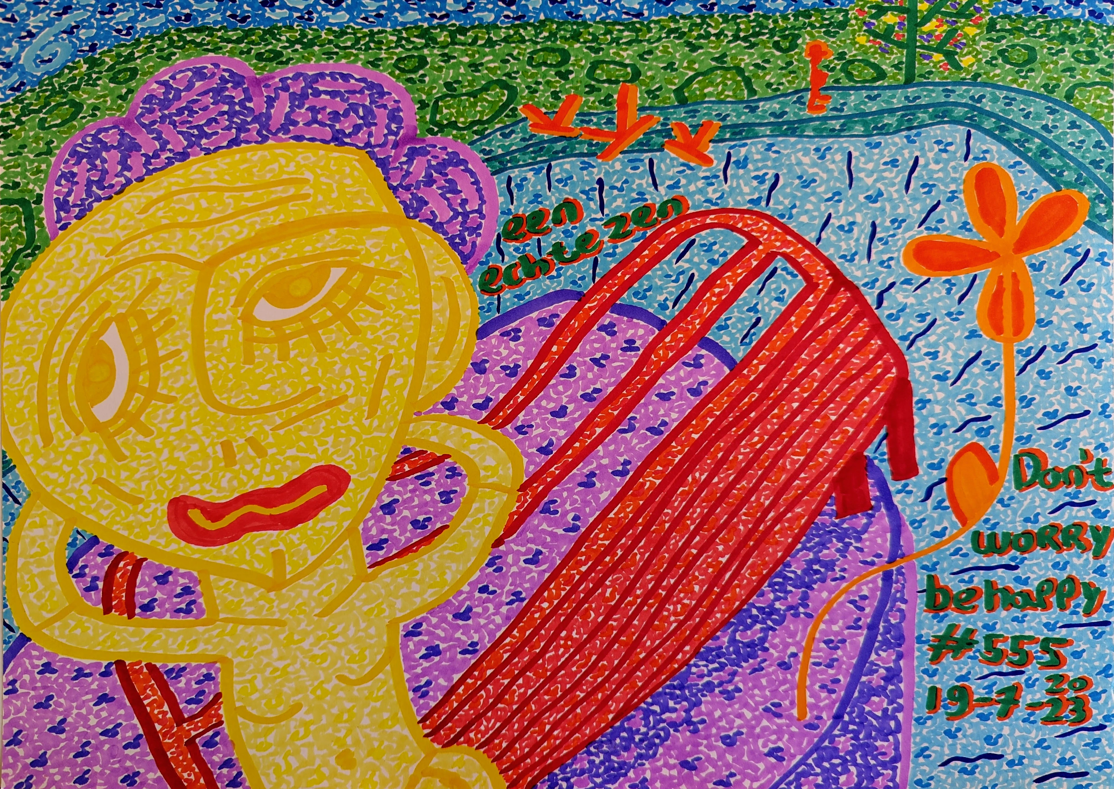 Don't Worry Be Happy By Dutch Den Bosch Artist Zen Dageraad, Art piece (drawing) about: music den-bosch walks