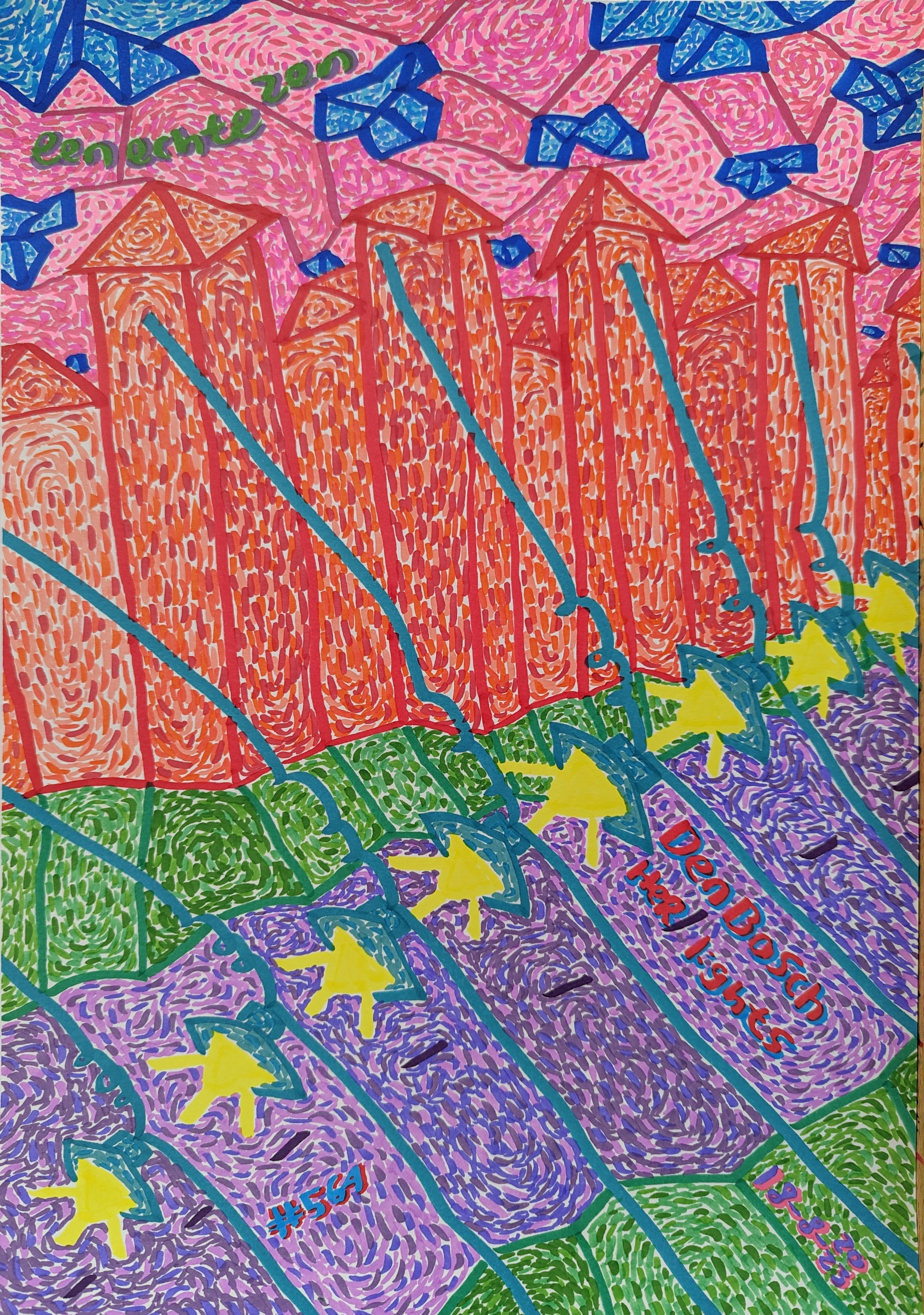 Den Bosch Her Lights By Dutch Den Bosch Artist Zen Dageraad, Art piece (drawing) about: den-bosch walks