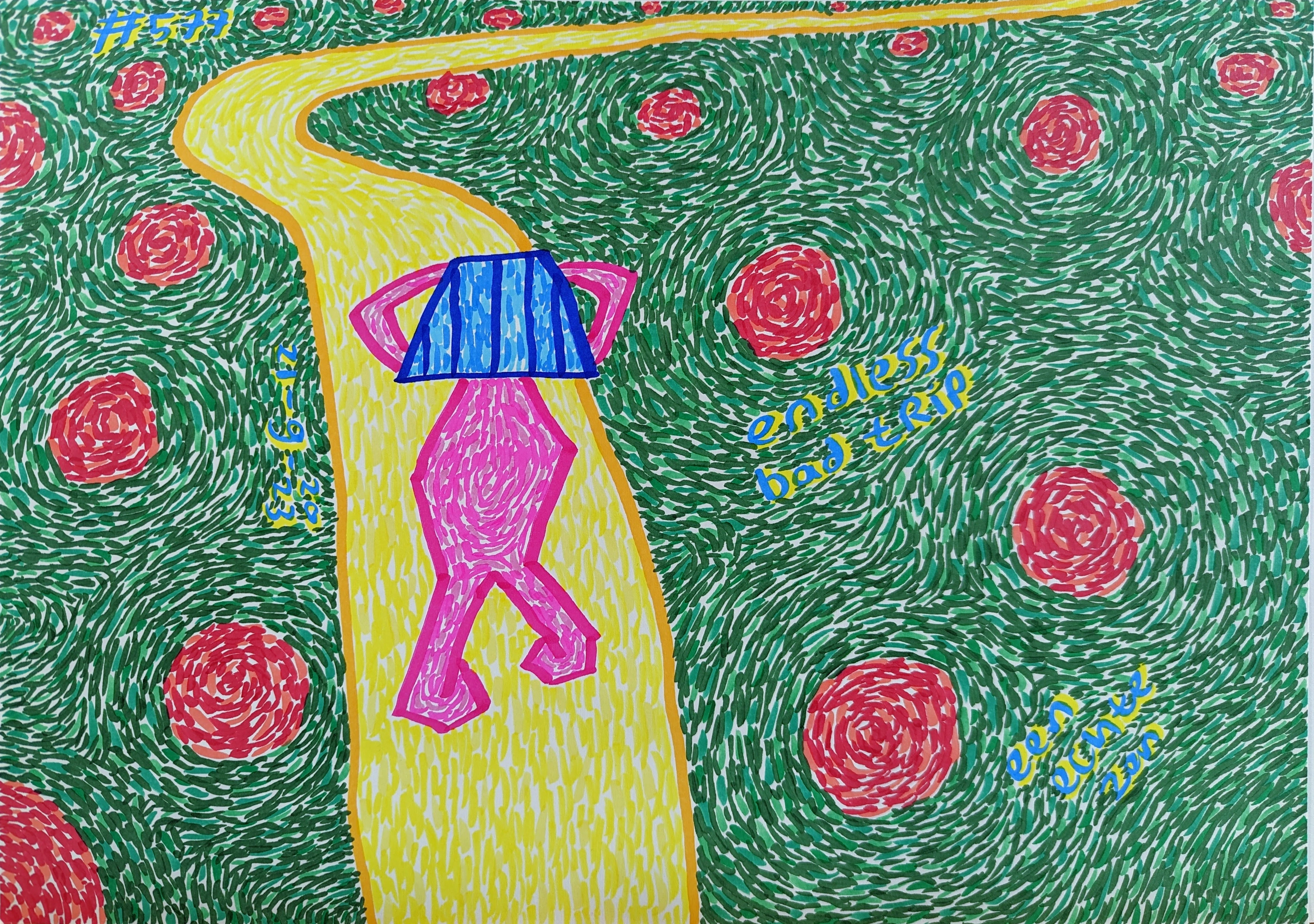Endless Bad Trip By Dutch Den Bosch Artist Zen Dageraad, Art piece (drawing) about: anxiety walks