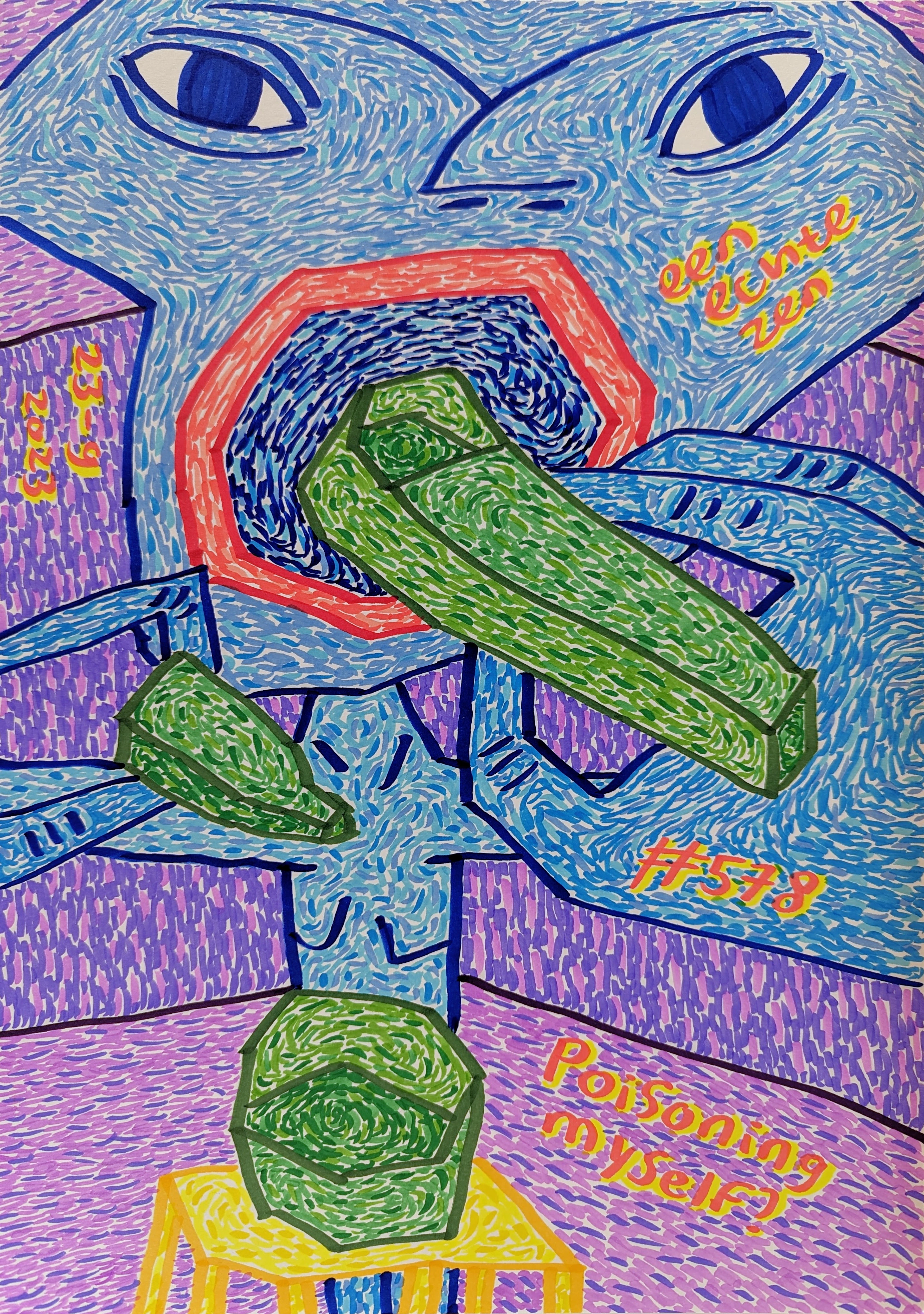 Poisoning Myself? By Dutch Den Bosch Artist Zen Dageraad, Art piece (drawing) about: anxiety