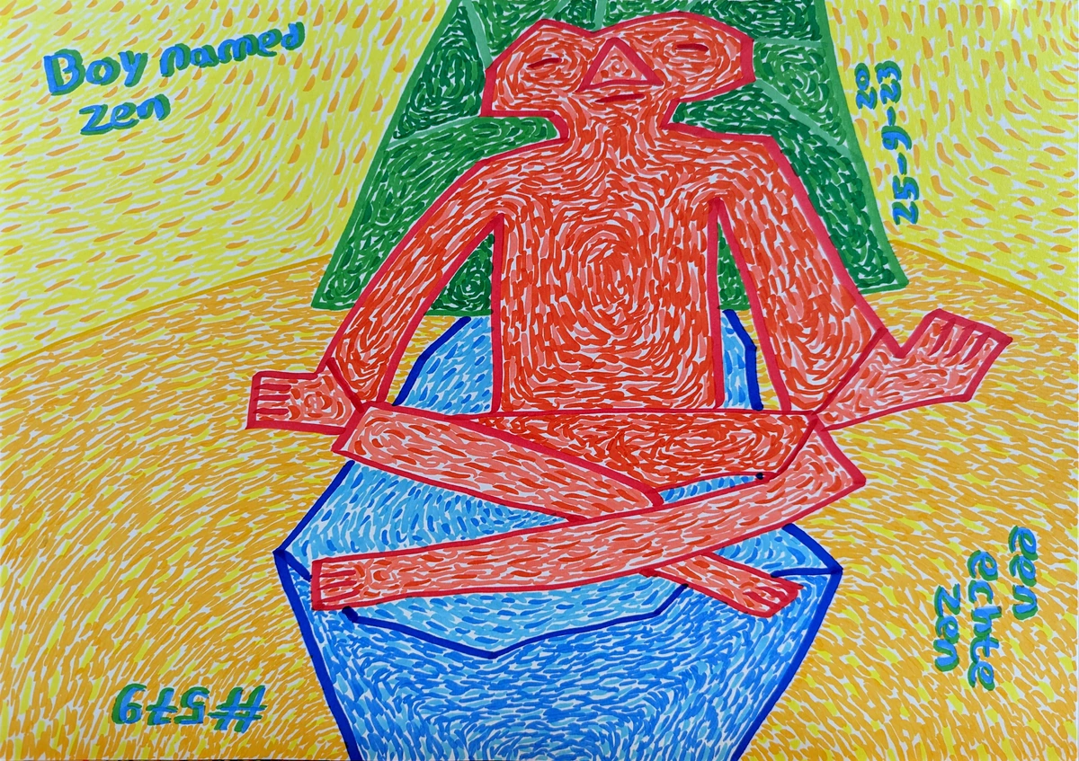 Serene figure of a boy with green hair, contemplating identity and self-discovery.