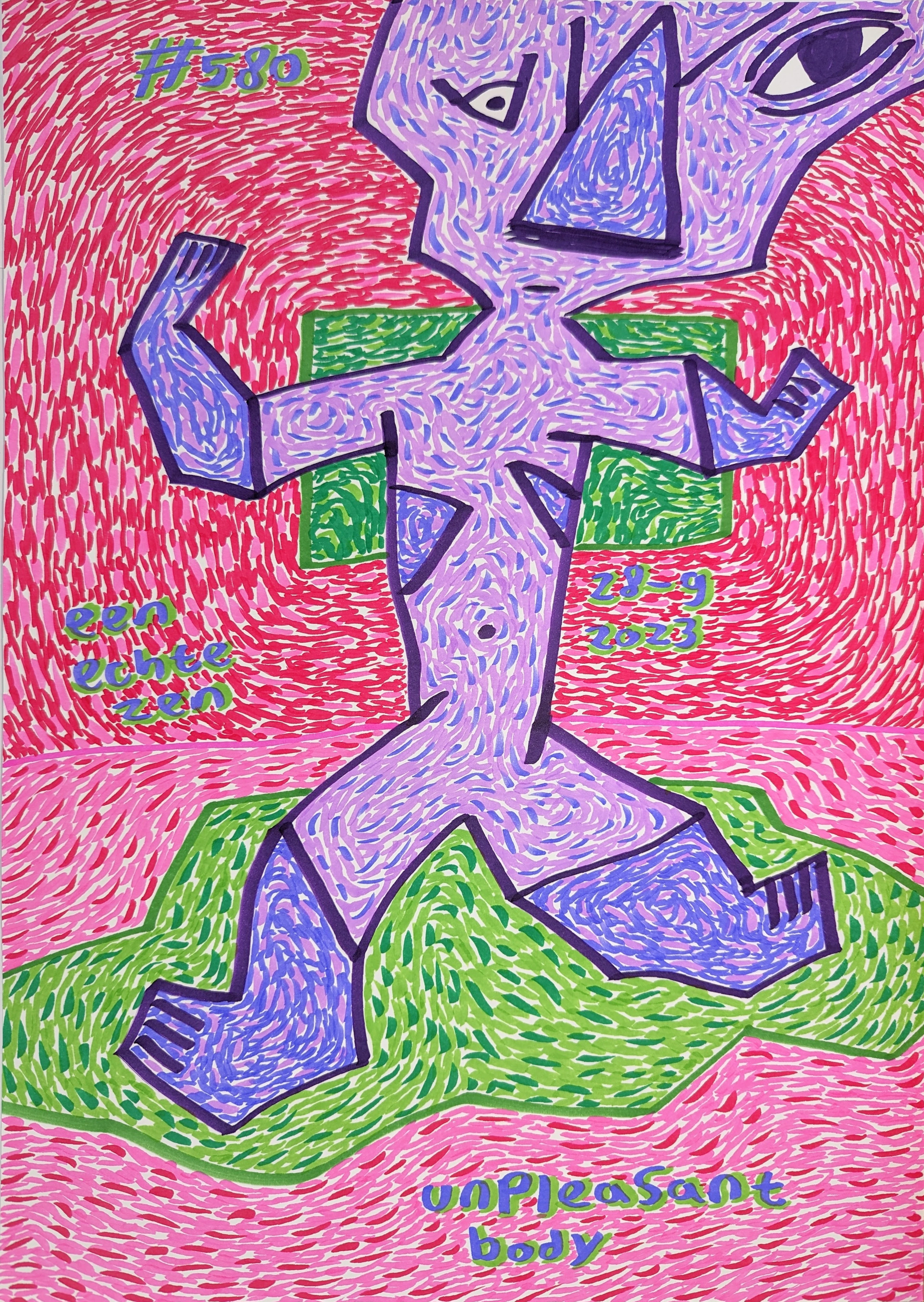 Unpleasant body By Dutch Den Bosch Artist Zen Dageraad, Art piece (drawing) about: anxiety