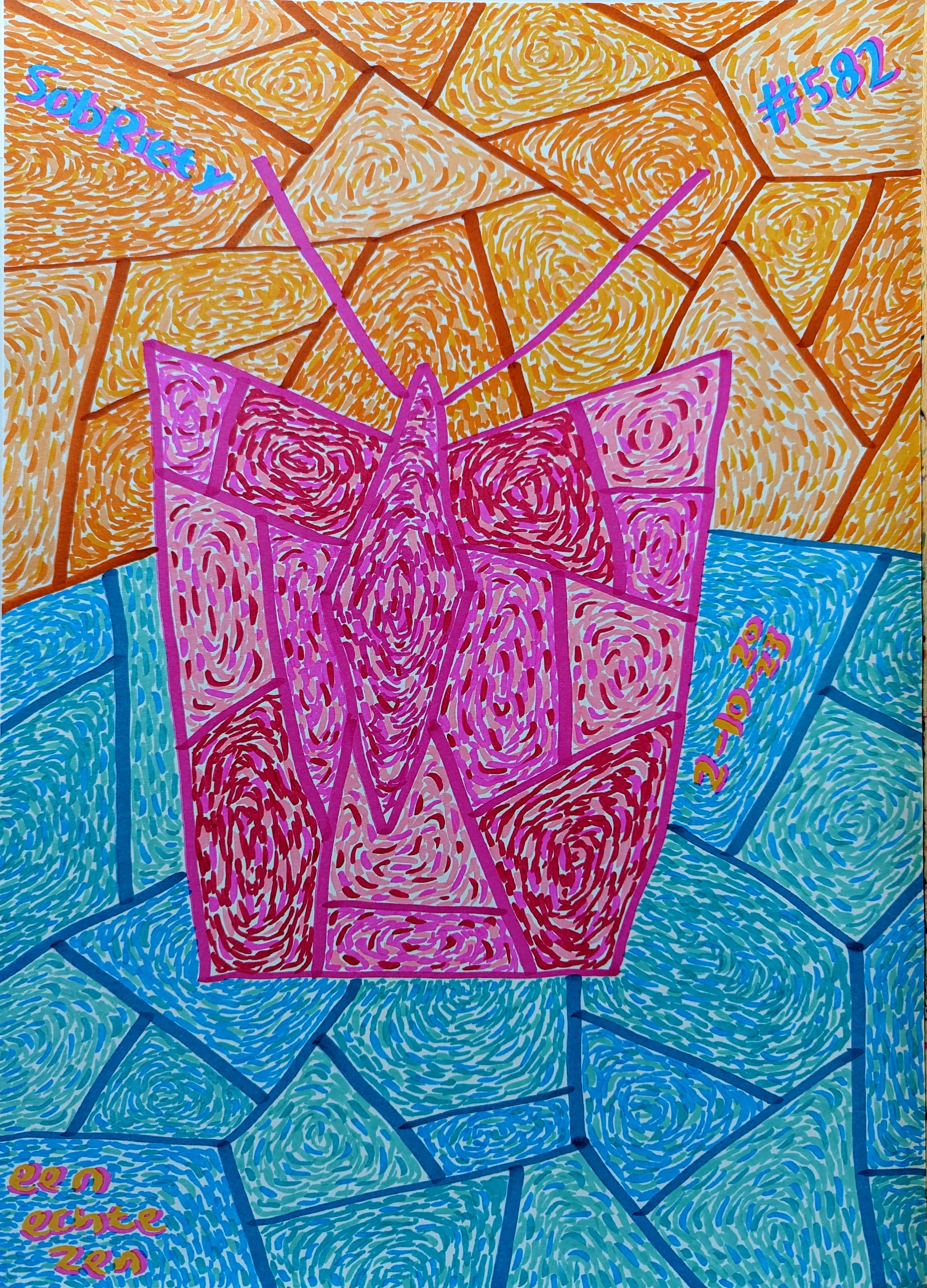 Sobriety By Dutch Den Bosch Artist Zen Dageraad, Art piece (drawing) about: drugs wasting-time