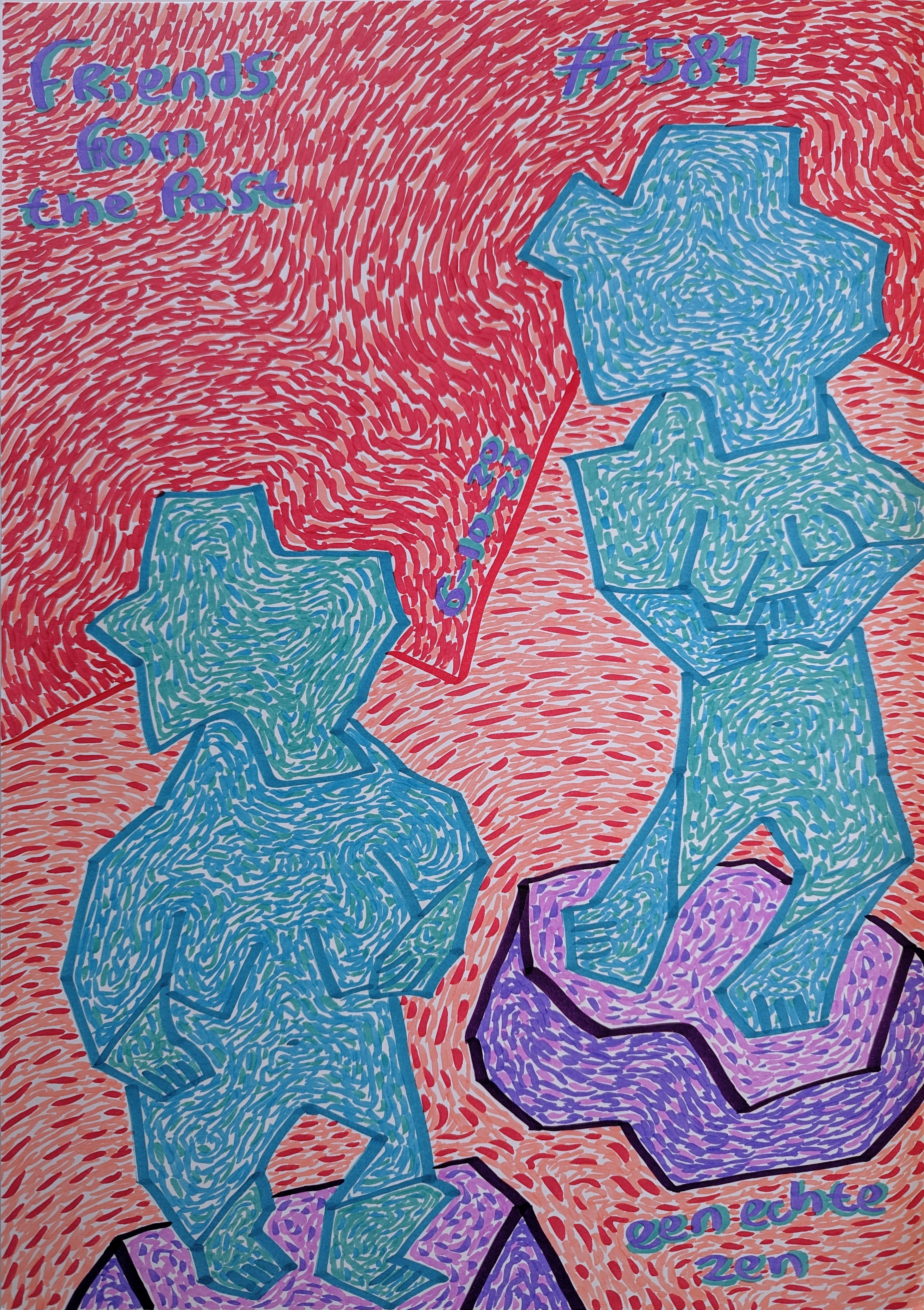 Friends From The Past By Dutch Den Bosch Artist Zen Dageraad, Art piece (drawing) about: loneliness