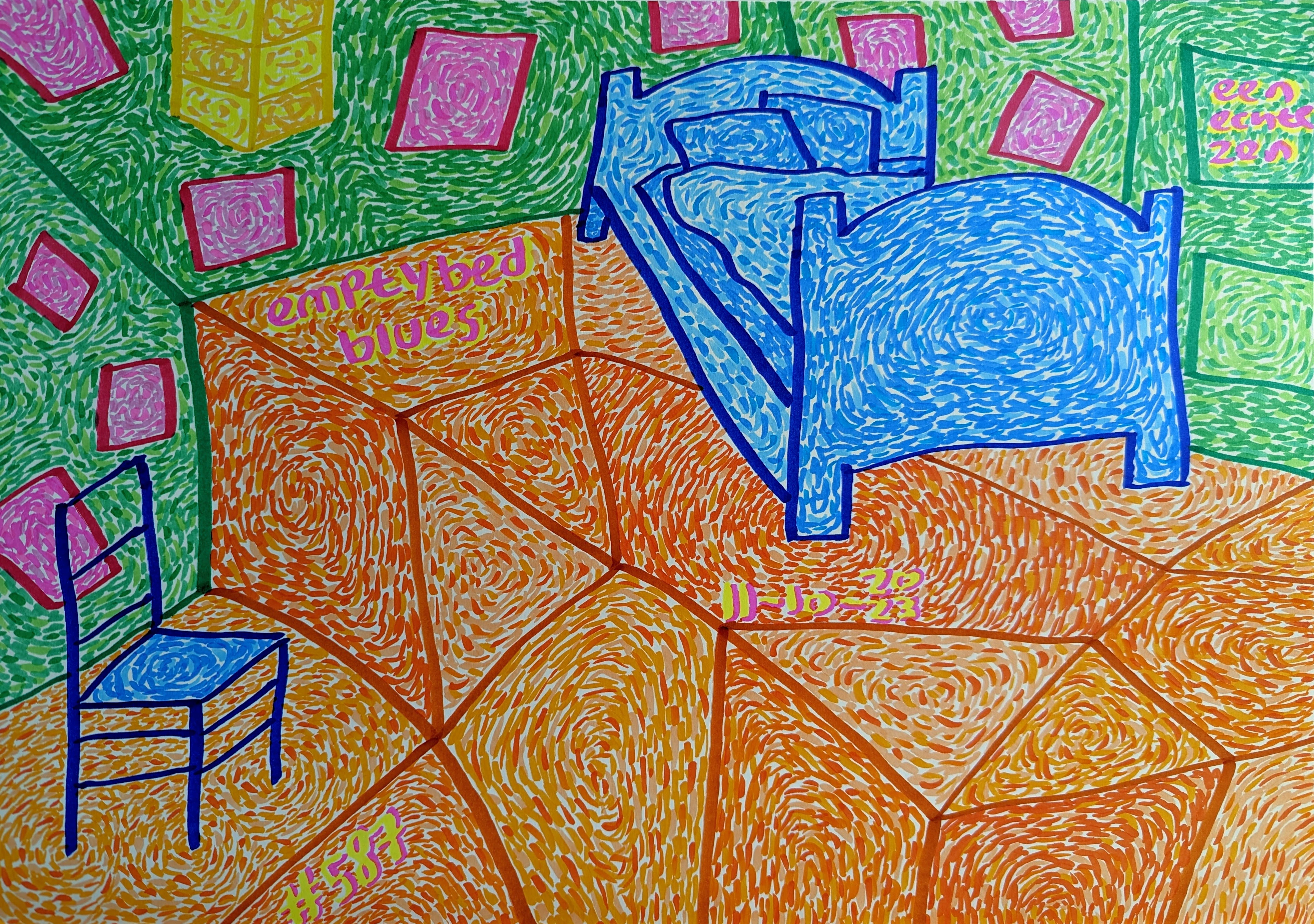 Empty Bed Blues By Dutch Den Bosch Artist Zen Dageraad, Art piece (drawing) about: art music loneliness
