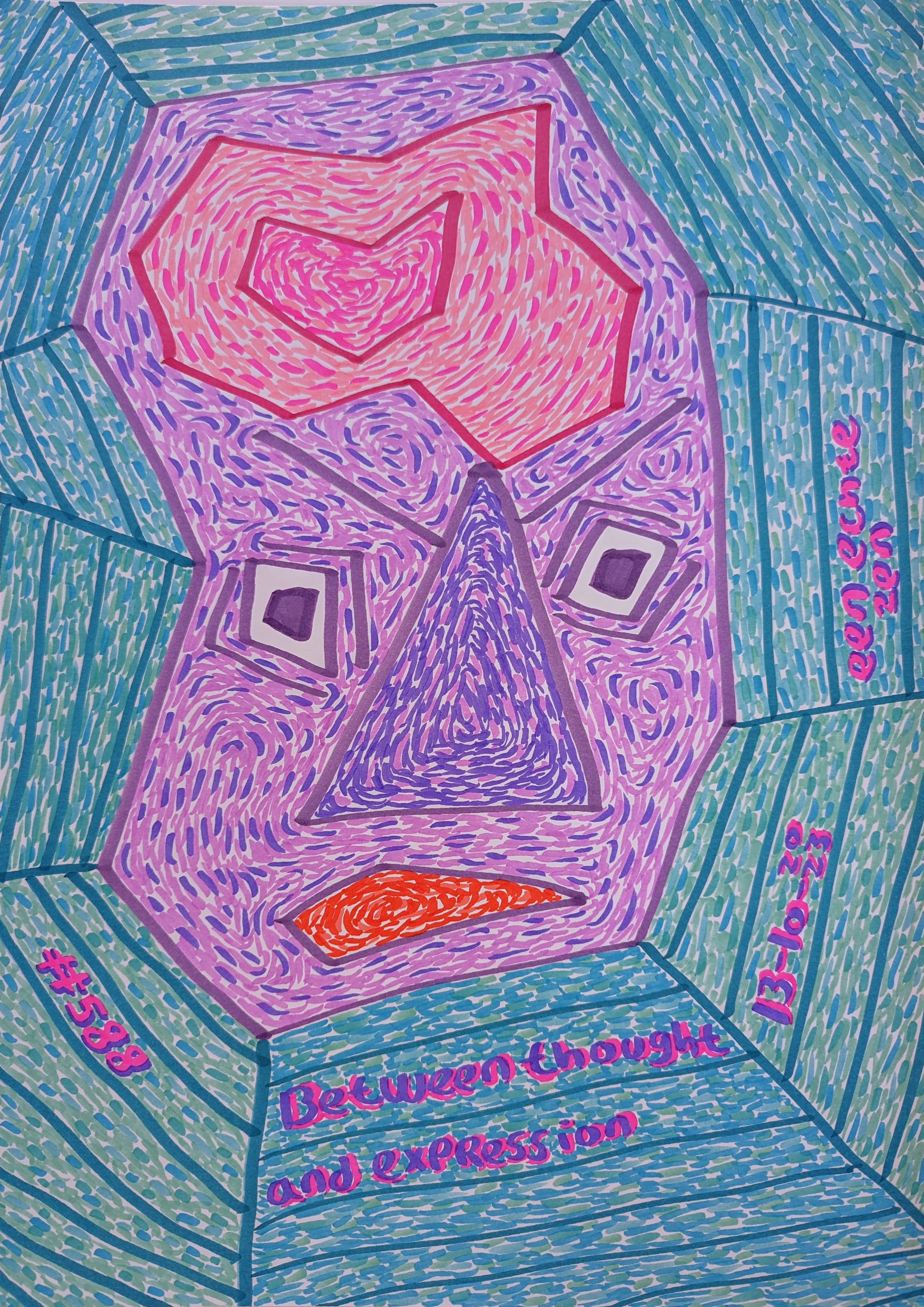 Between Thought And Expression By Dutch Den Bosch Artist Zen Dageraad, Art piece (drawing) about: music anxiety