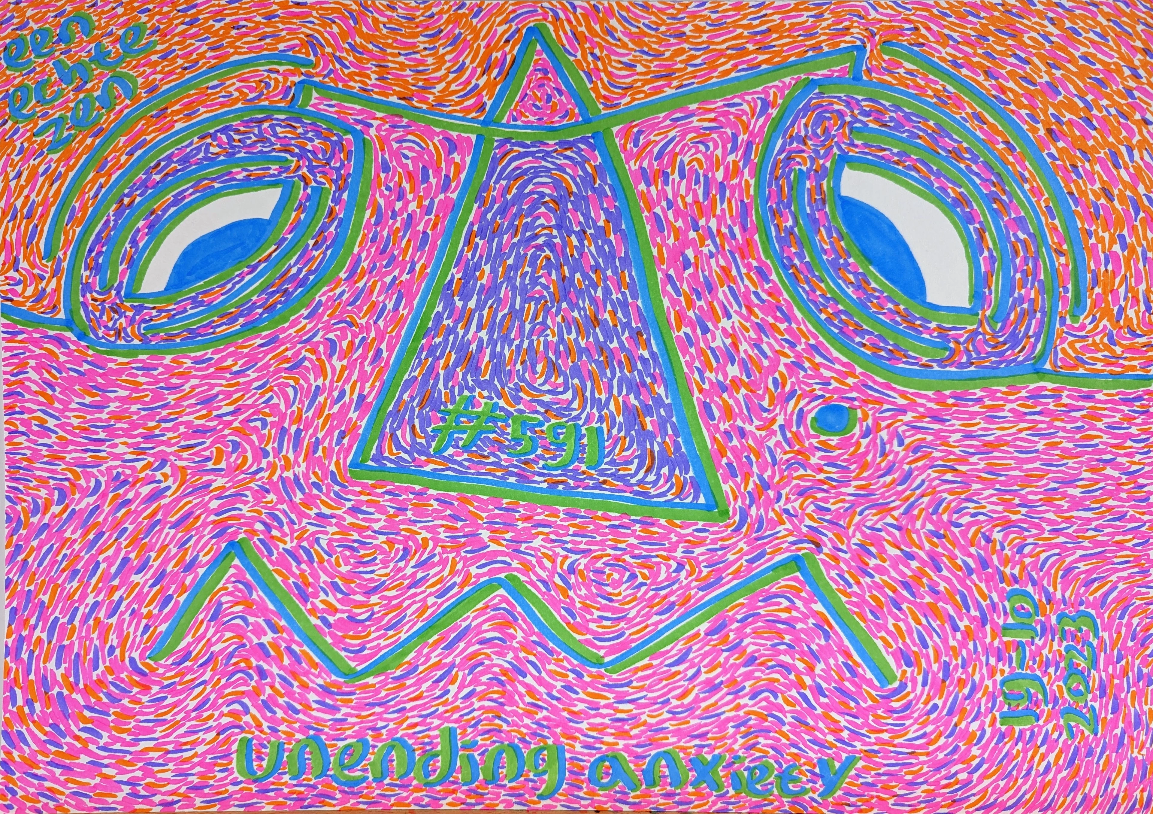 Unending Anxiety By Dutch Den Bosch Artist Zen Dageraad, Art piece (drawing) about: anxiety