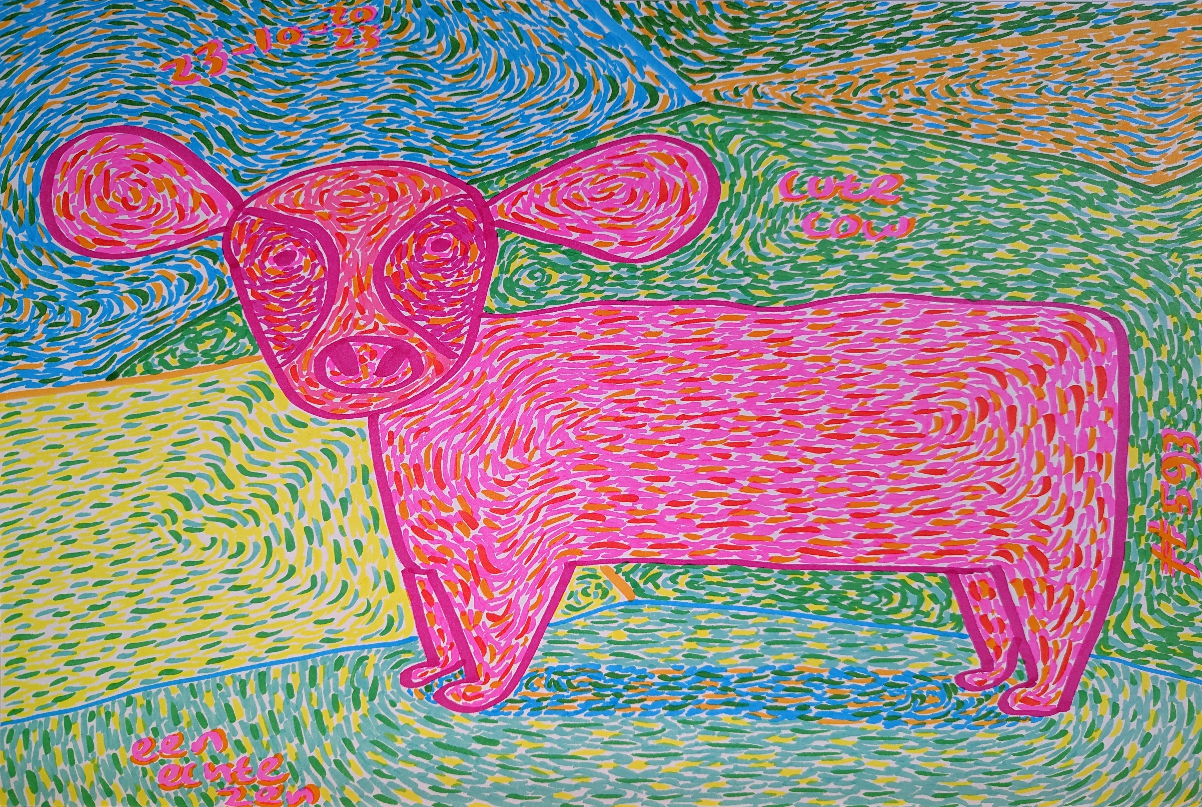 Cute Cow By Dutch Den Bosch Artist Zen Dageraad, Art piece (drawing) about: walks