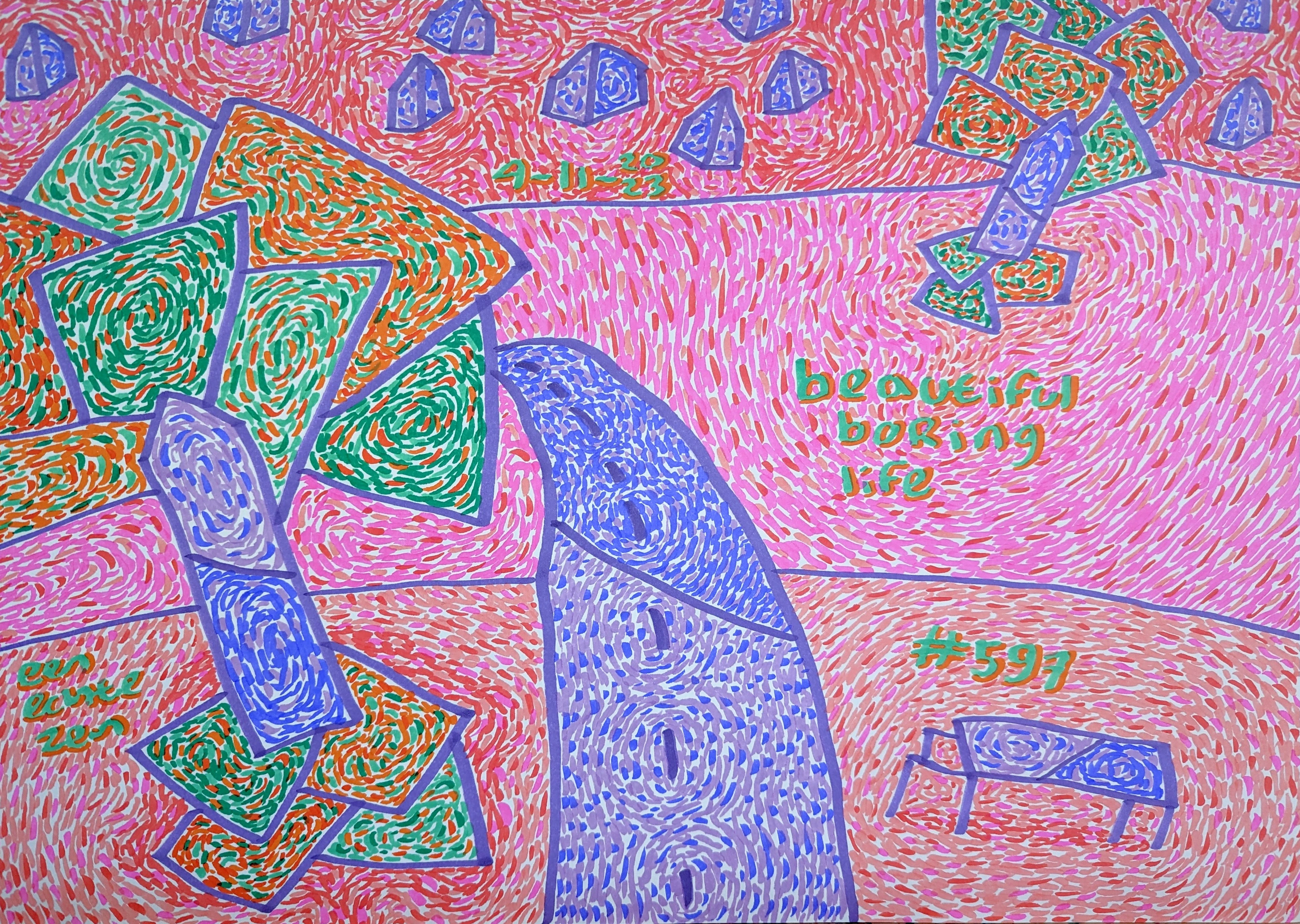 Beautiful Boring LIfe By Dutch Den Bosch Artist Zen Dageraad, Art piece (drawing) about: walks wasting-time loneliness den-bosch