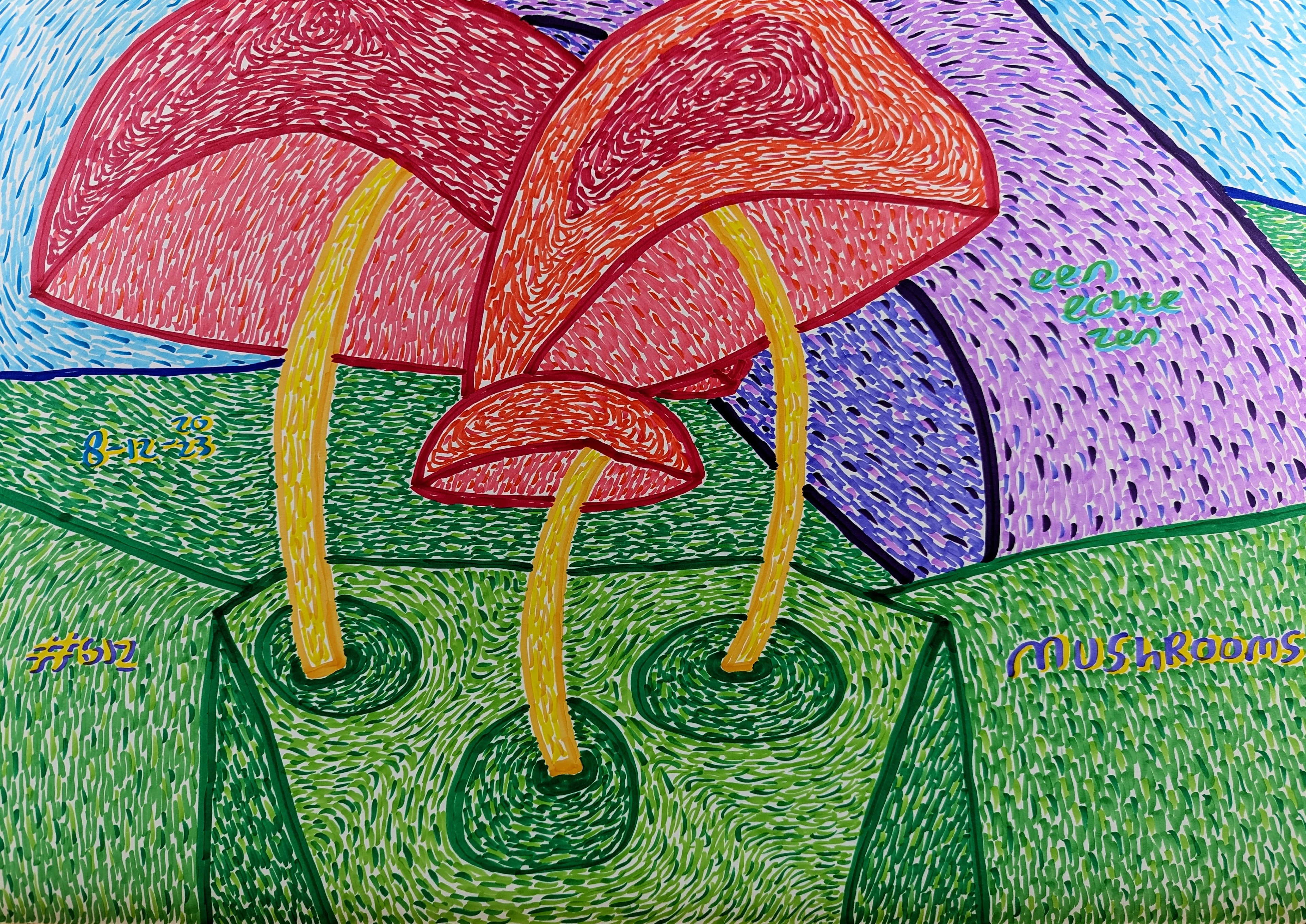 Mushrooms By Dutch Den Bosch Artist Zen Dageraad, Art piece (drawing) about: walks