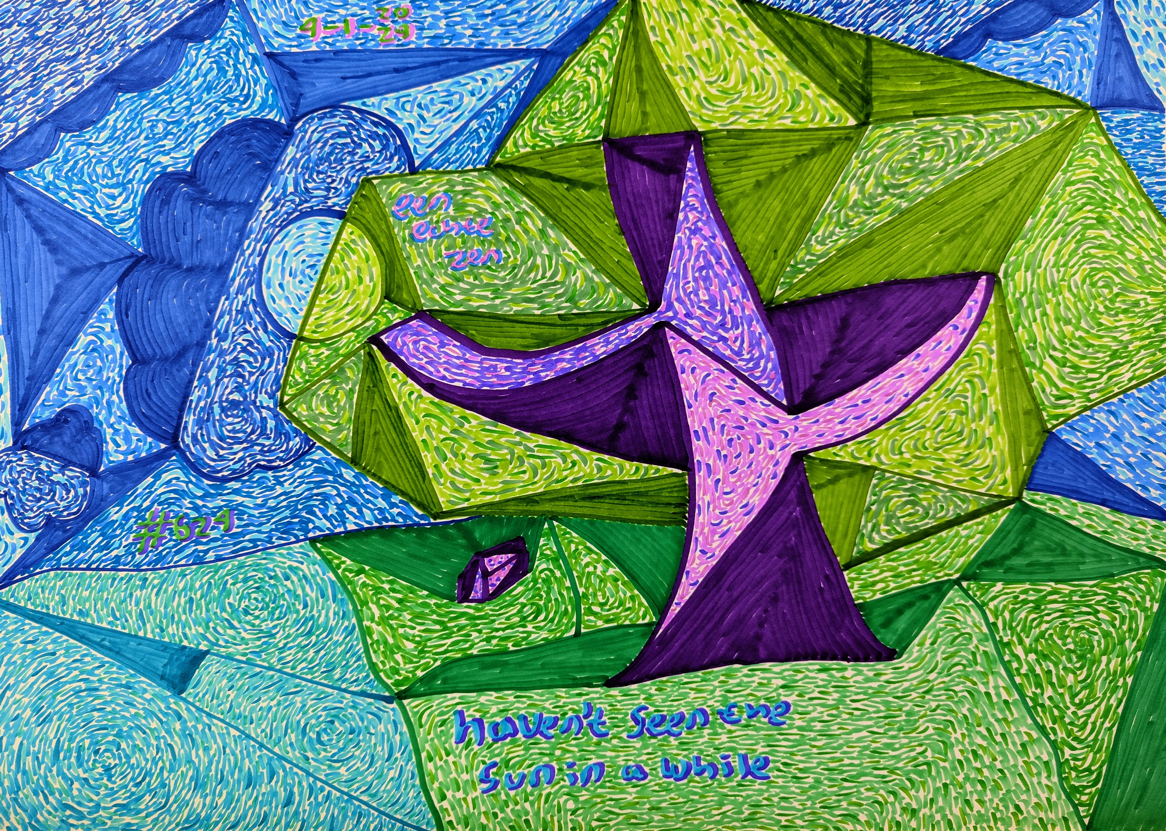 Haven't Seen The Sun In A While By Dutch Den Bosch Artist Zen Dageraad, Art piece (drawing) about: walks nature wasting-time