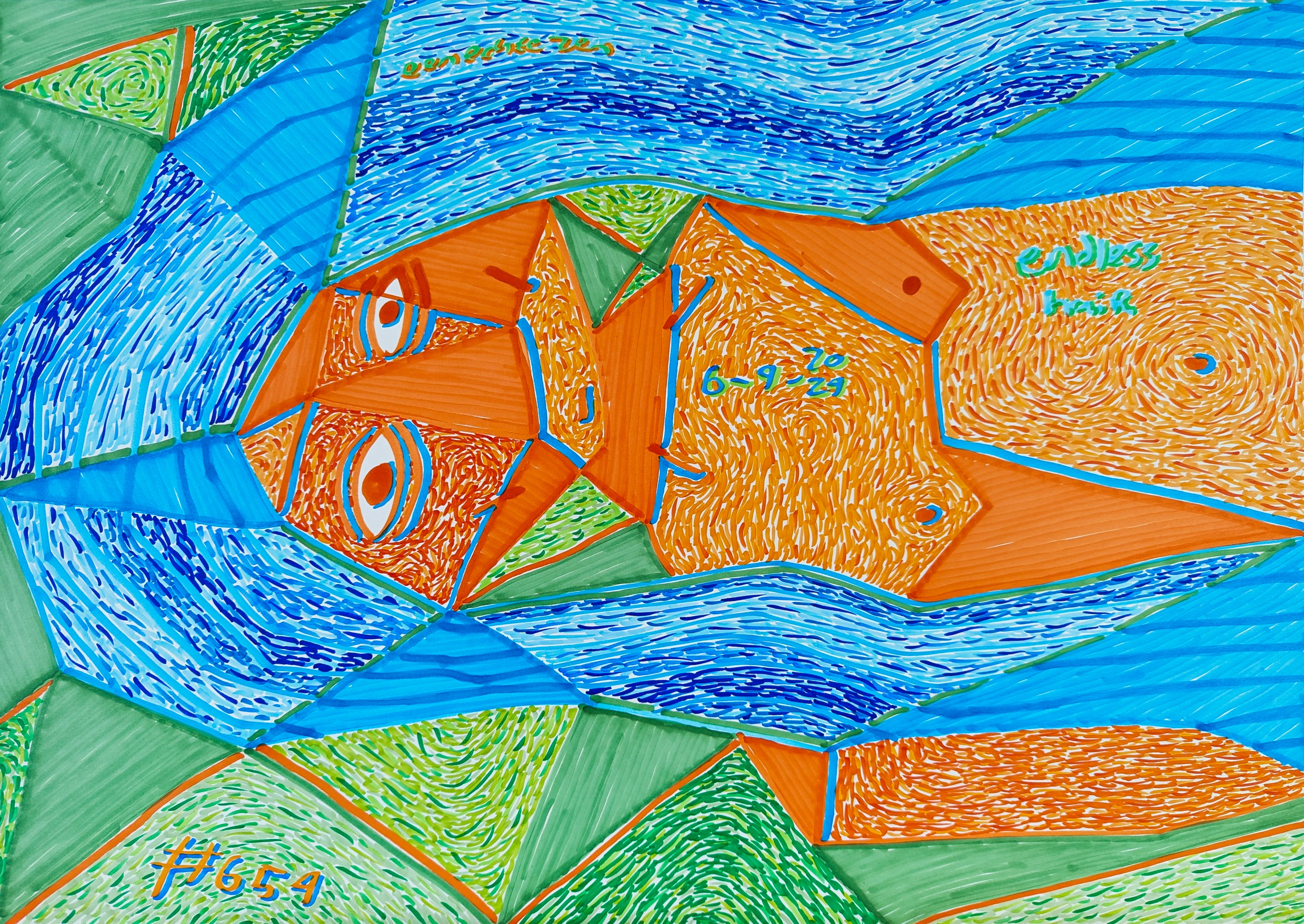 Endless hair By Dutch Den Bosch Artist Zen Dageraad, Art piece (drawing) about: self-portrait