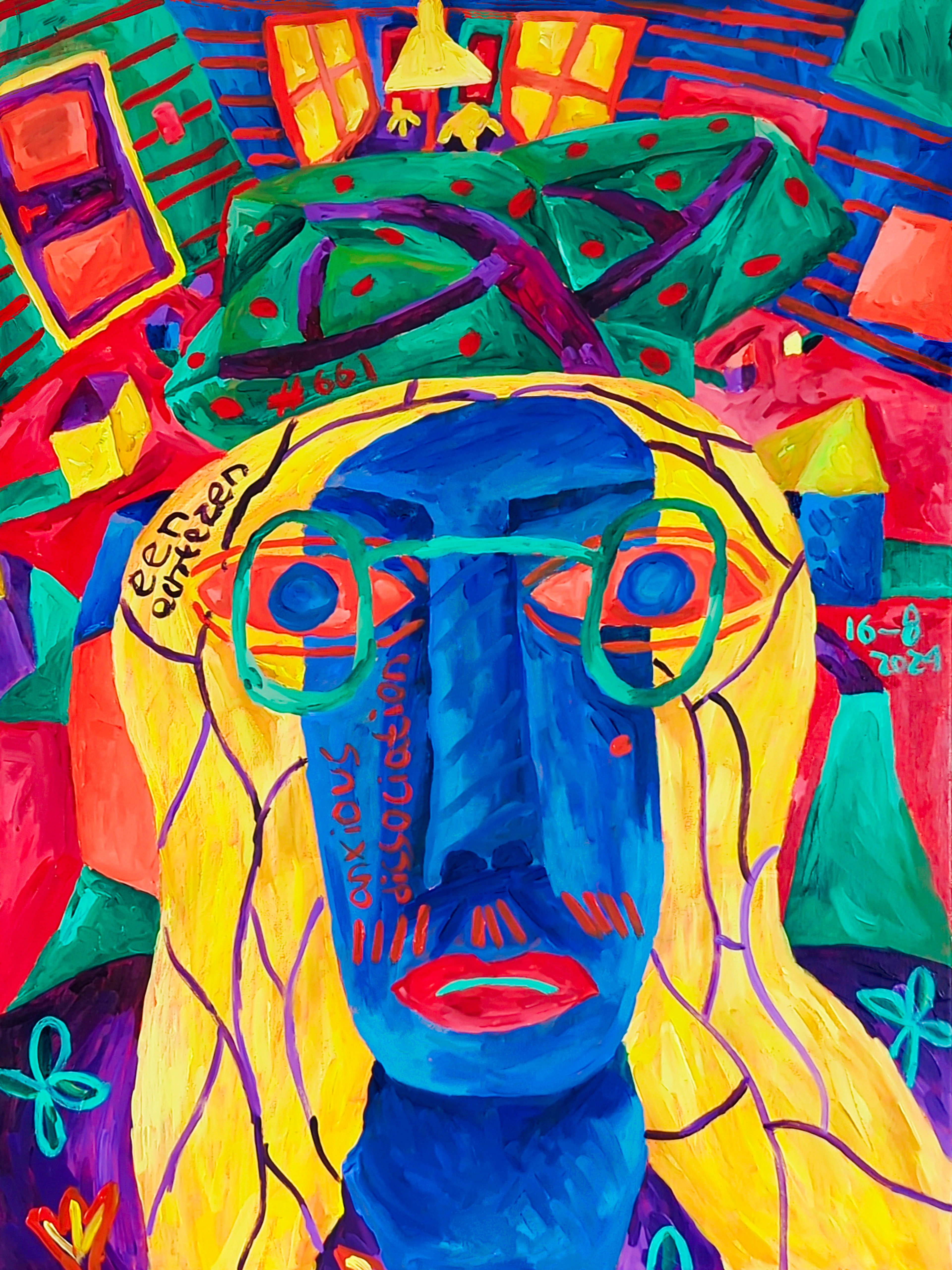 Anxious dissociation By Dutch Den Bosch Artist Zen Dageraad, Art piece (painting) about: self-portrait anxiety walks nature den-bosch