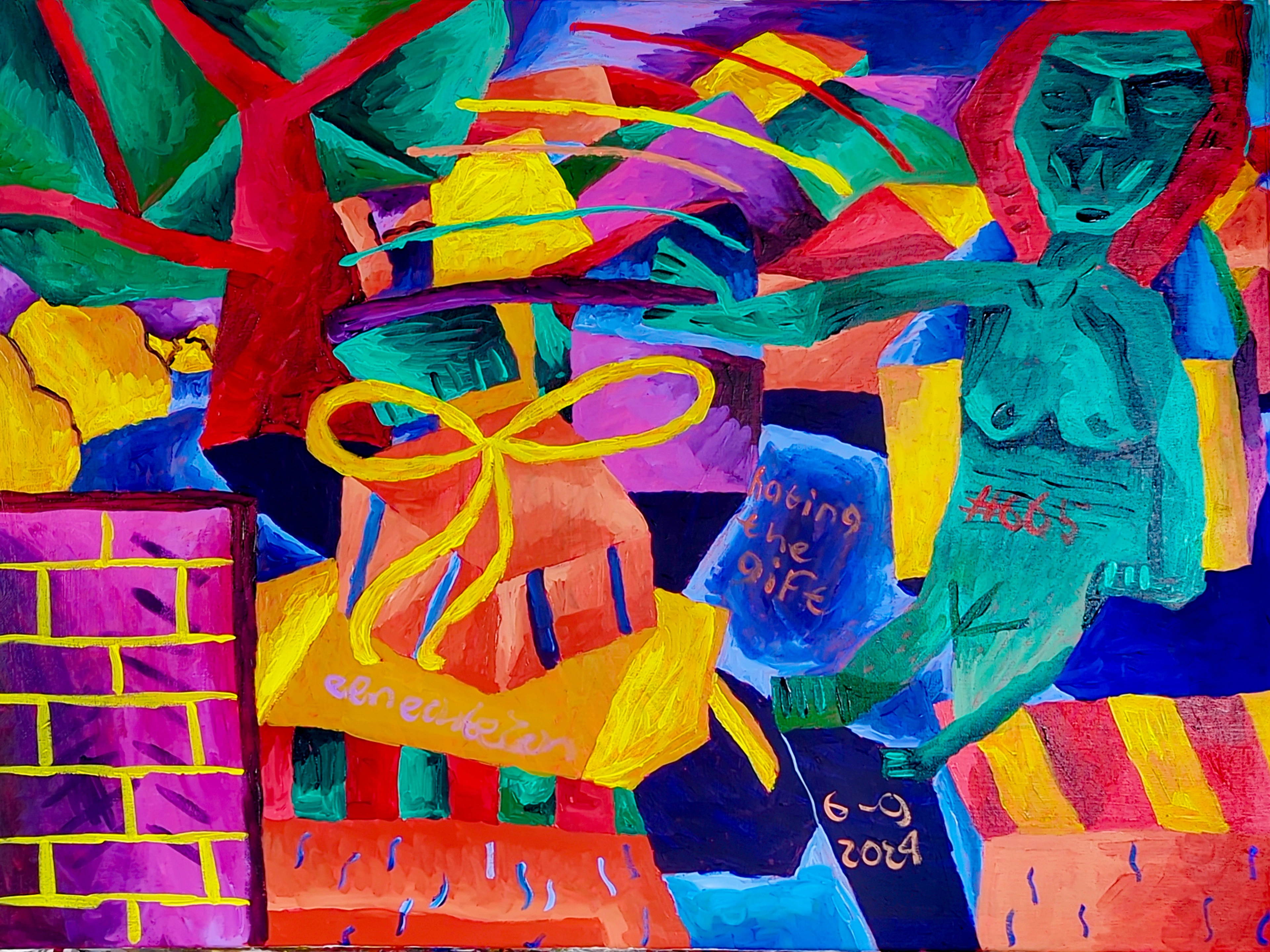 Hating the gift By Dutch Den Bosch Artist Zen Dageraad, Art piece (painting) about: loneliness wasting-time