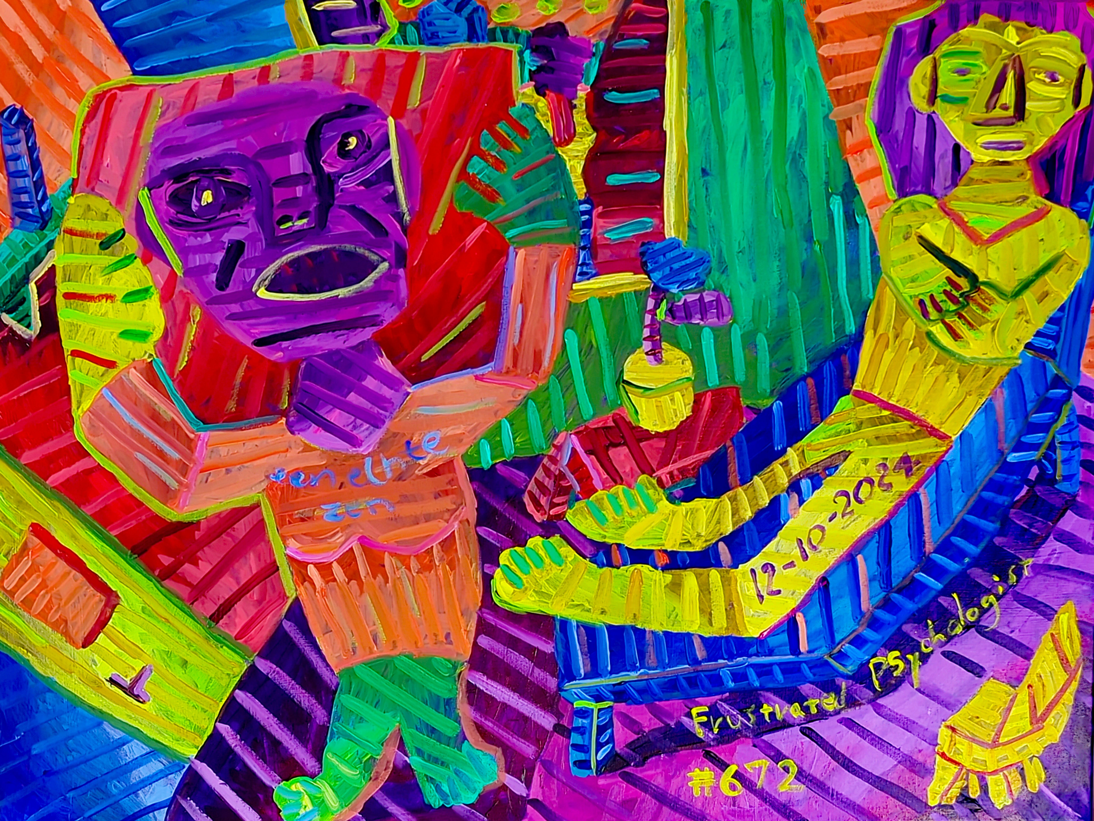 Frustrated psychologist By Dutch Den Bosch Artist Zen Dageraad, Art piece (painting) about: anxiety wasting-time self-portrait