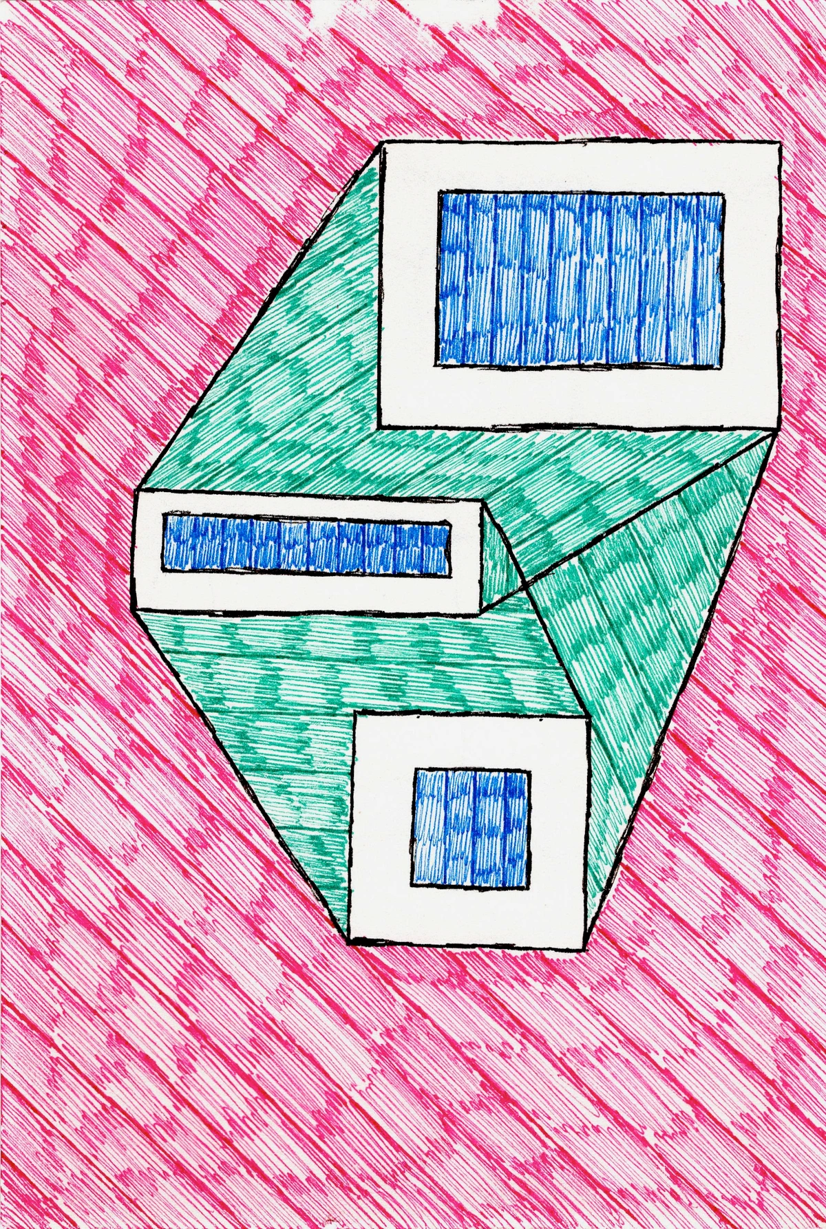 geometrisch, abstract, roze, groen, blauw, lijnen, vormen, modern, minimalistisch