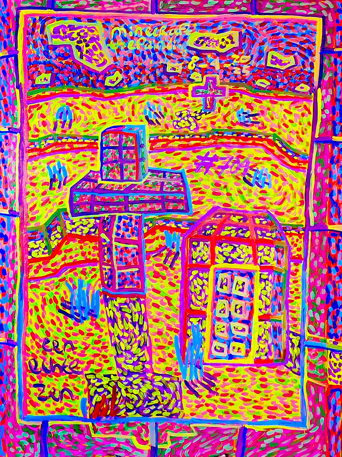 Minecraft-inspired artwork, reflecting digital culture and how new media influences contemporary still life compositions.