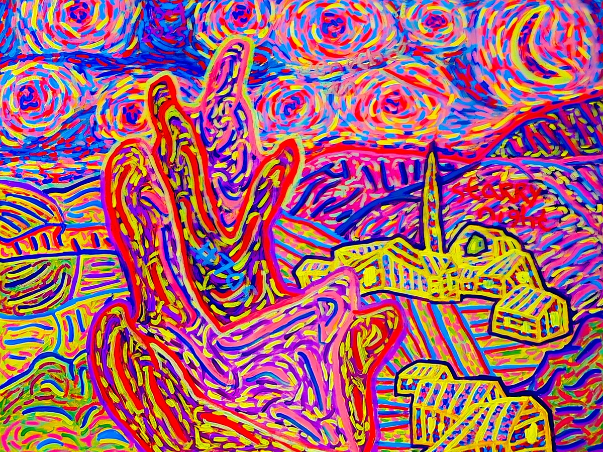 Starry night with vivid colors and swirling patterns