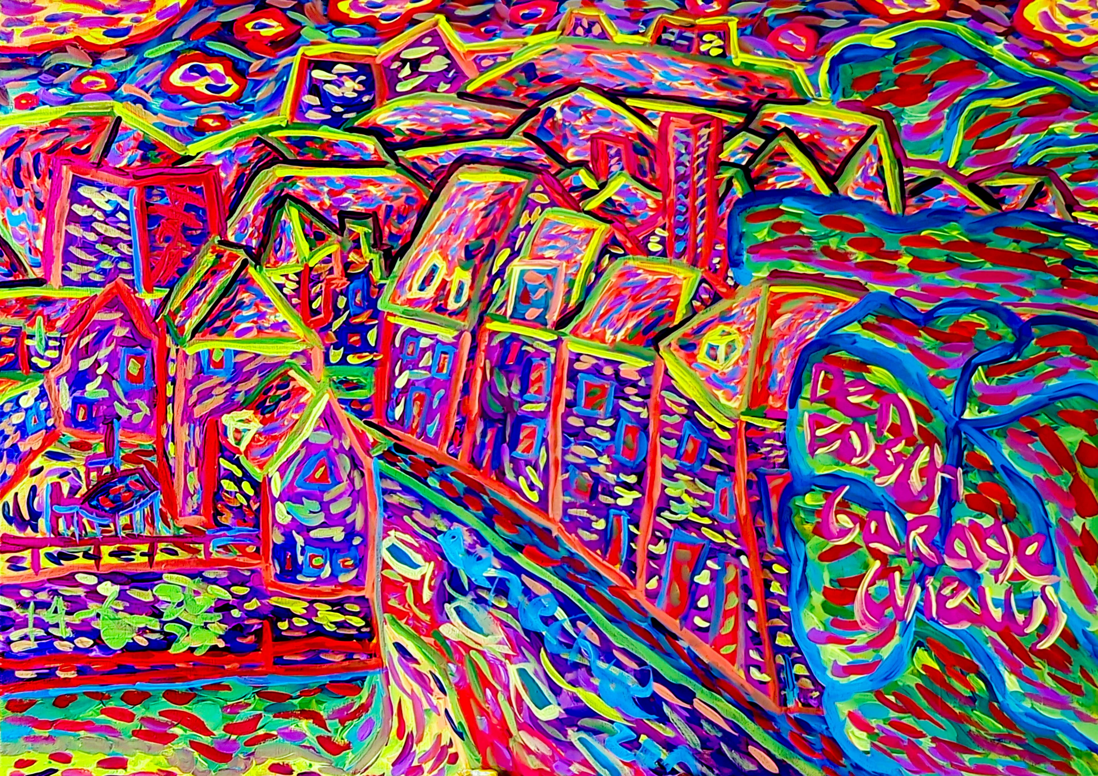 Den Bosch Garage (View) By Dutch Den Bosch Artist Zen Dageraad, Art piece (painting) about: den-bosch walks wasting-time picture