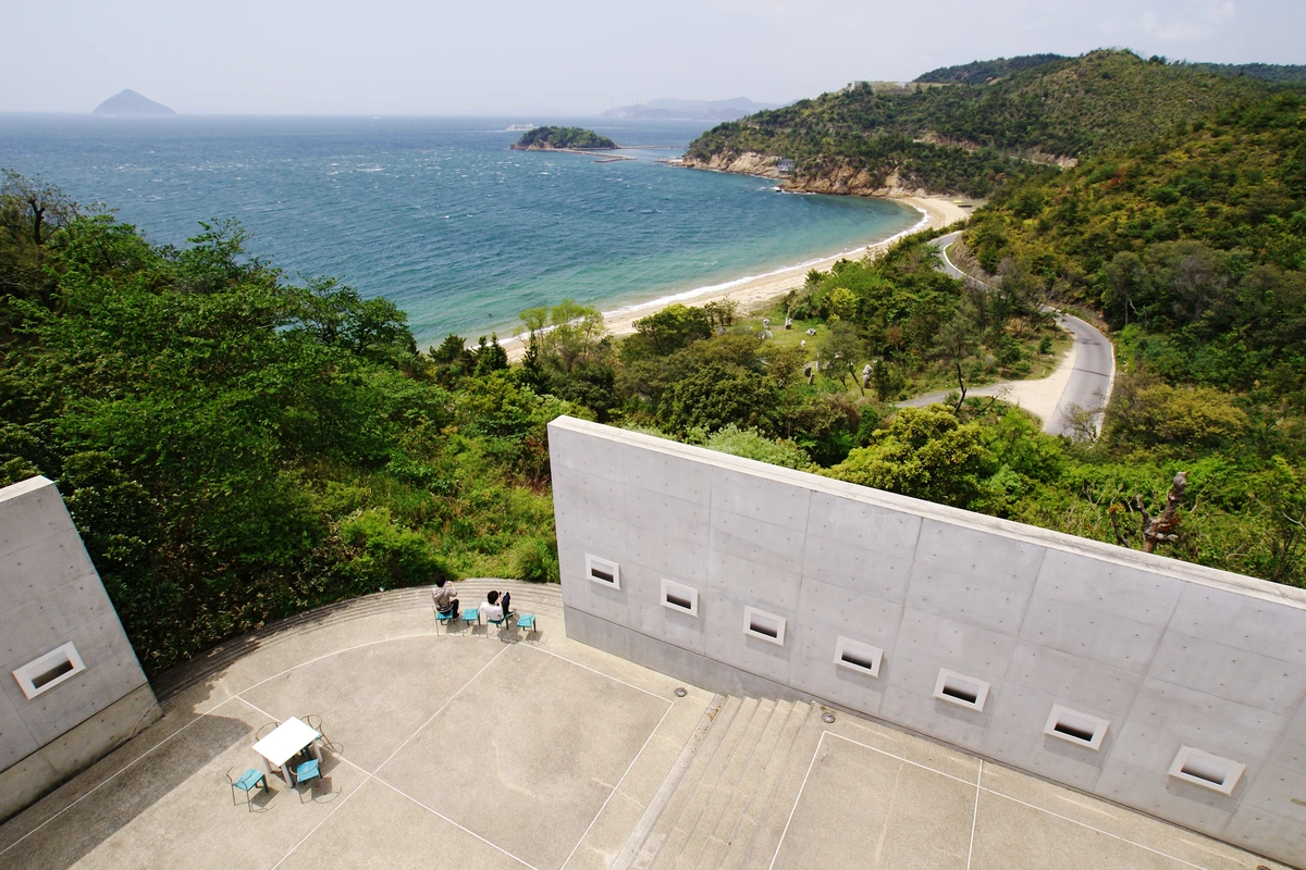 Benesse House museum and hotel complex on Naoshima art island, Japan, overlooking the Seto Inland Sea.