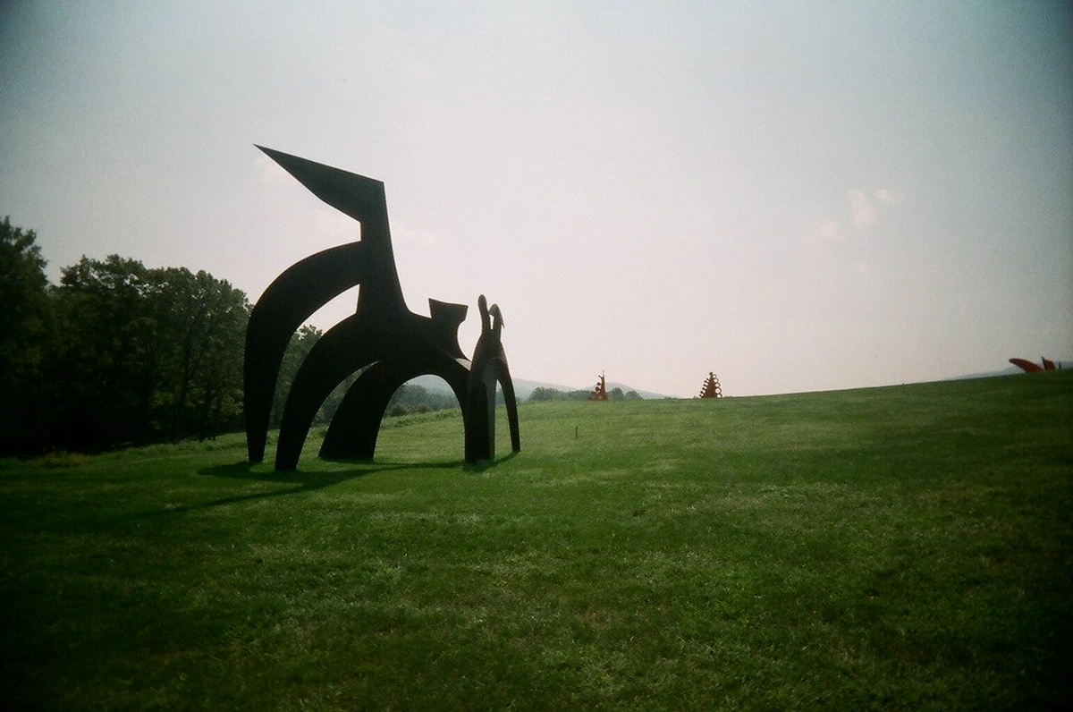Large black abstract sculpture in a grassy field at Storm King Art Center, echoing the monumental yet unsettling forms seen in some Expressionist works.