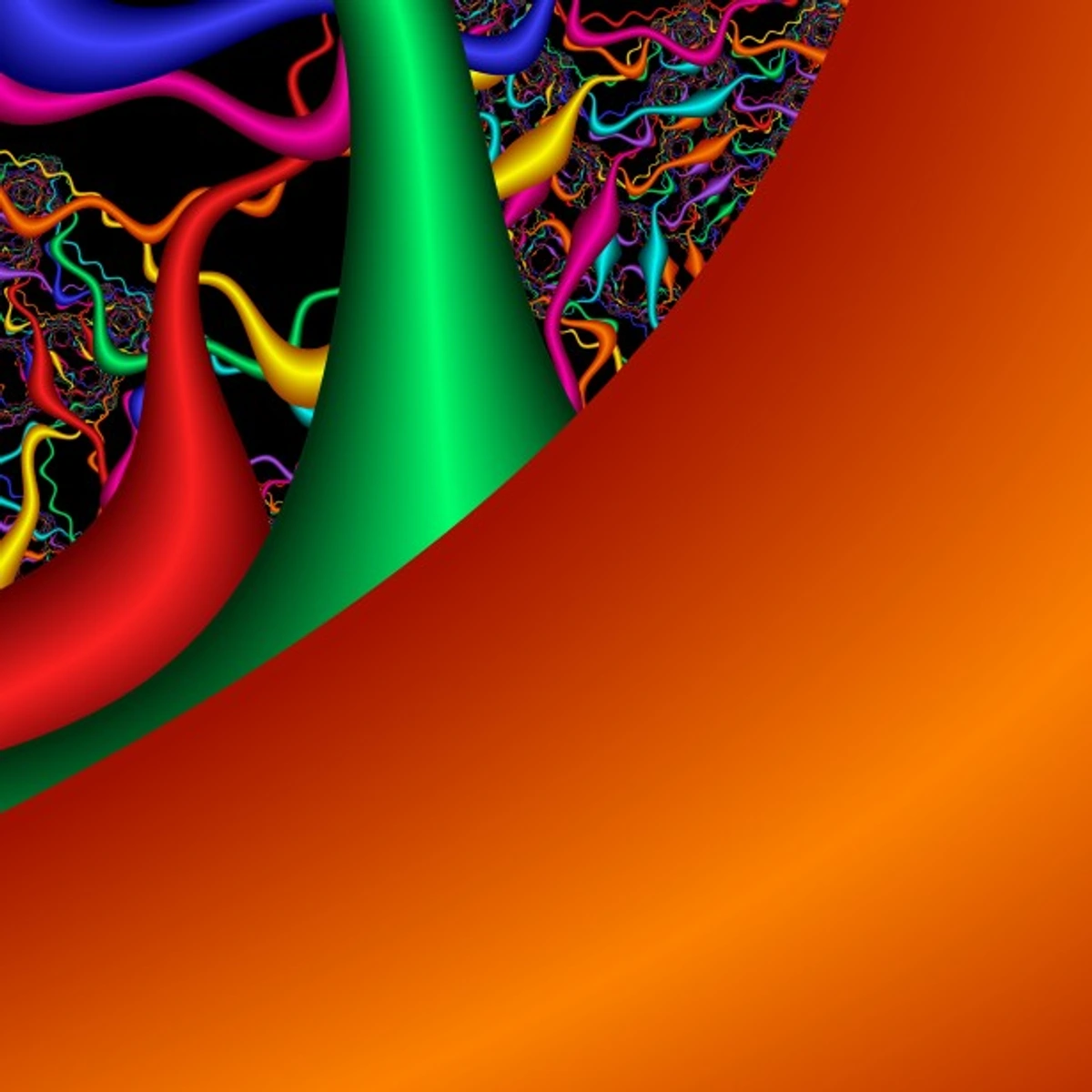 Abstract pattern featuring red and green hypocycloid curves on a black background