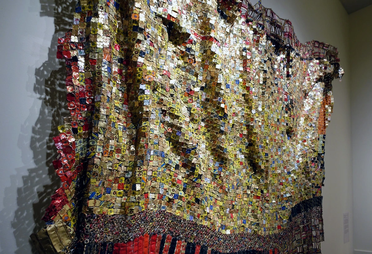 El Anatsui's Many Came Back textile art made from recycled bottle caps