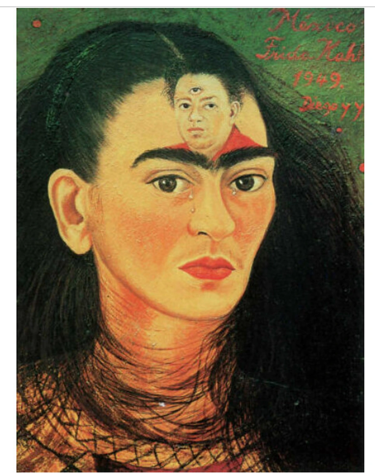 Frida Kahlo's 1949 self-portrait painting showcasing enduring art movements, emotional symbolism by Frida Kahlo and Diego Rivera