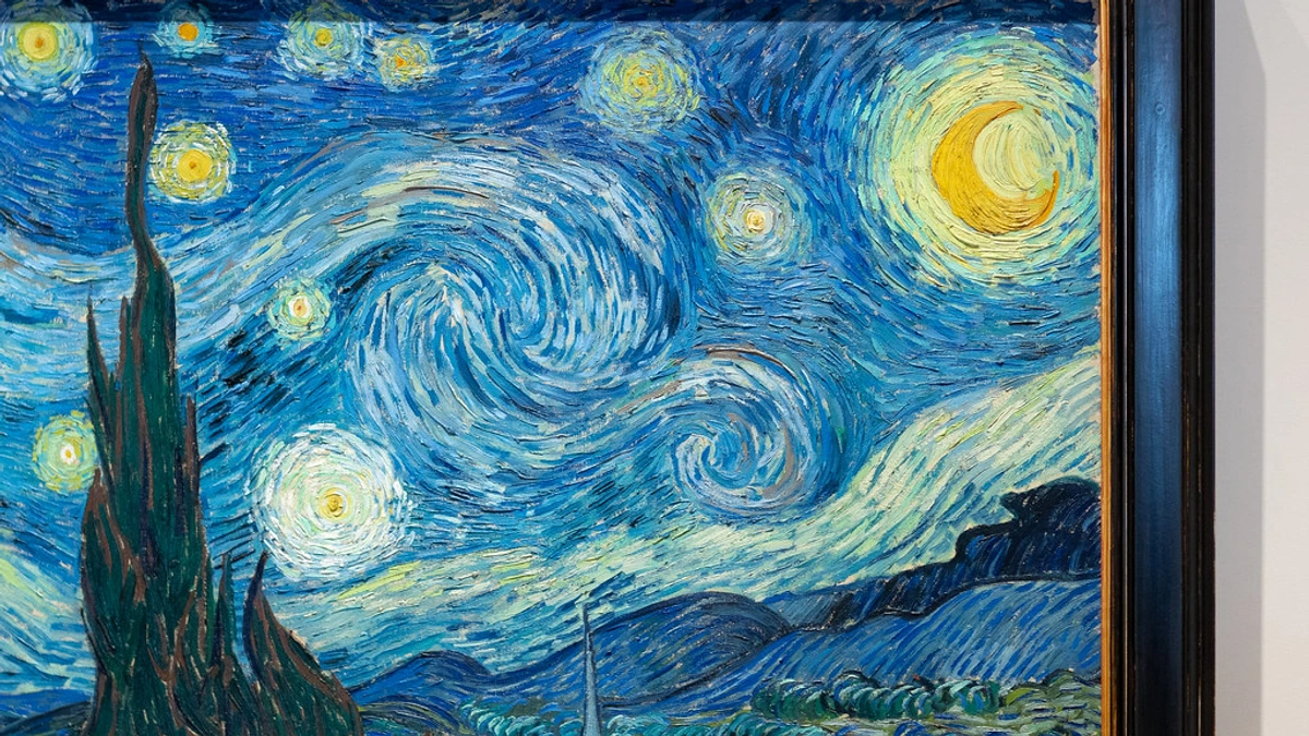 Vincent van Gogh's The Starry Night painting, an enduring example of Post-Impressionist art with swirling celestial patterns and dramatic night skies.