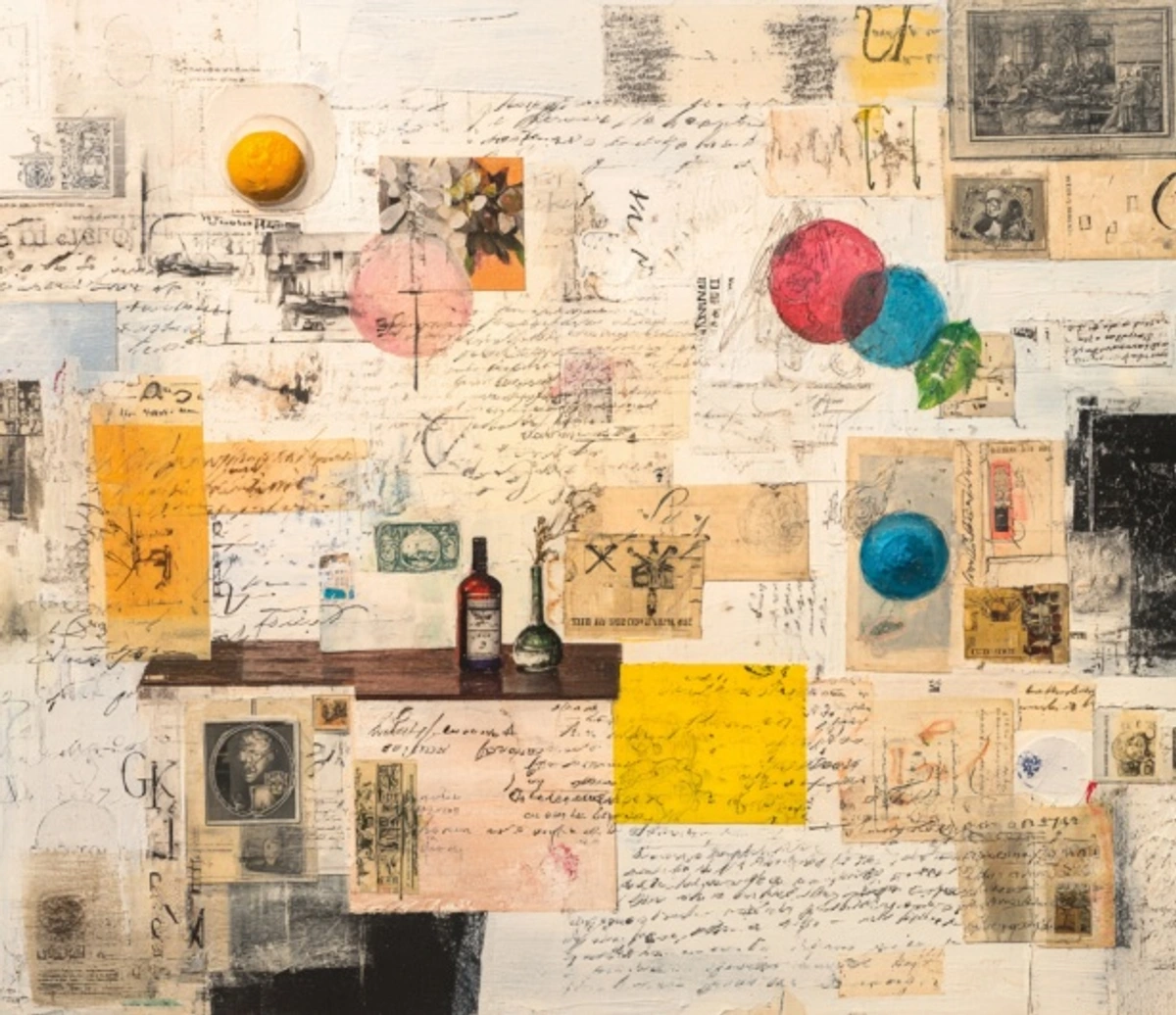 Abstract mixed media collage showcasing diverse creative techniques for art exploration