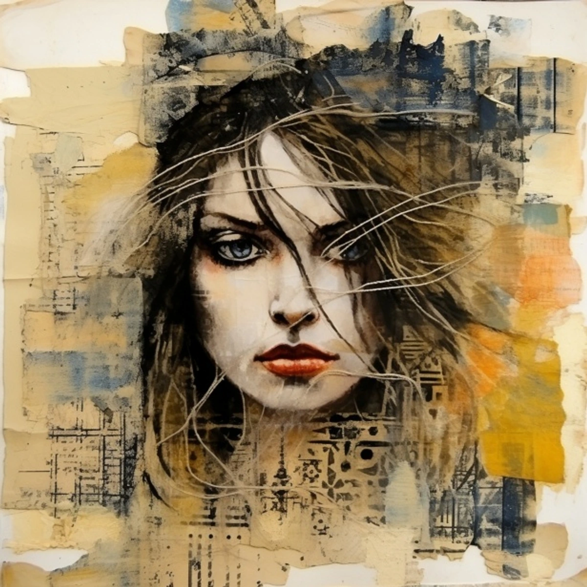 Beautiful woman crafted through mixed media art techniques, embodying artistic exploration and innovation in contemporary visual storytelling.