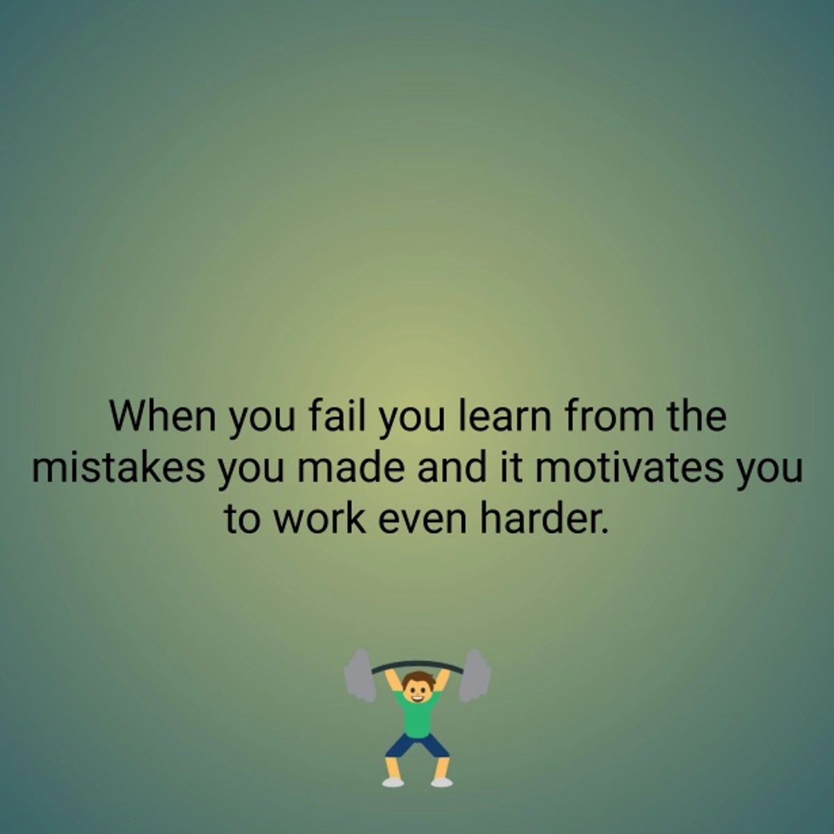 Motivational quote about learning from failure and working harder, with an illustration of a person weightlifting.